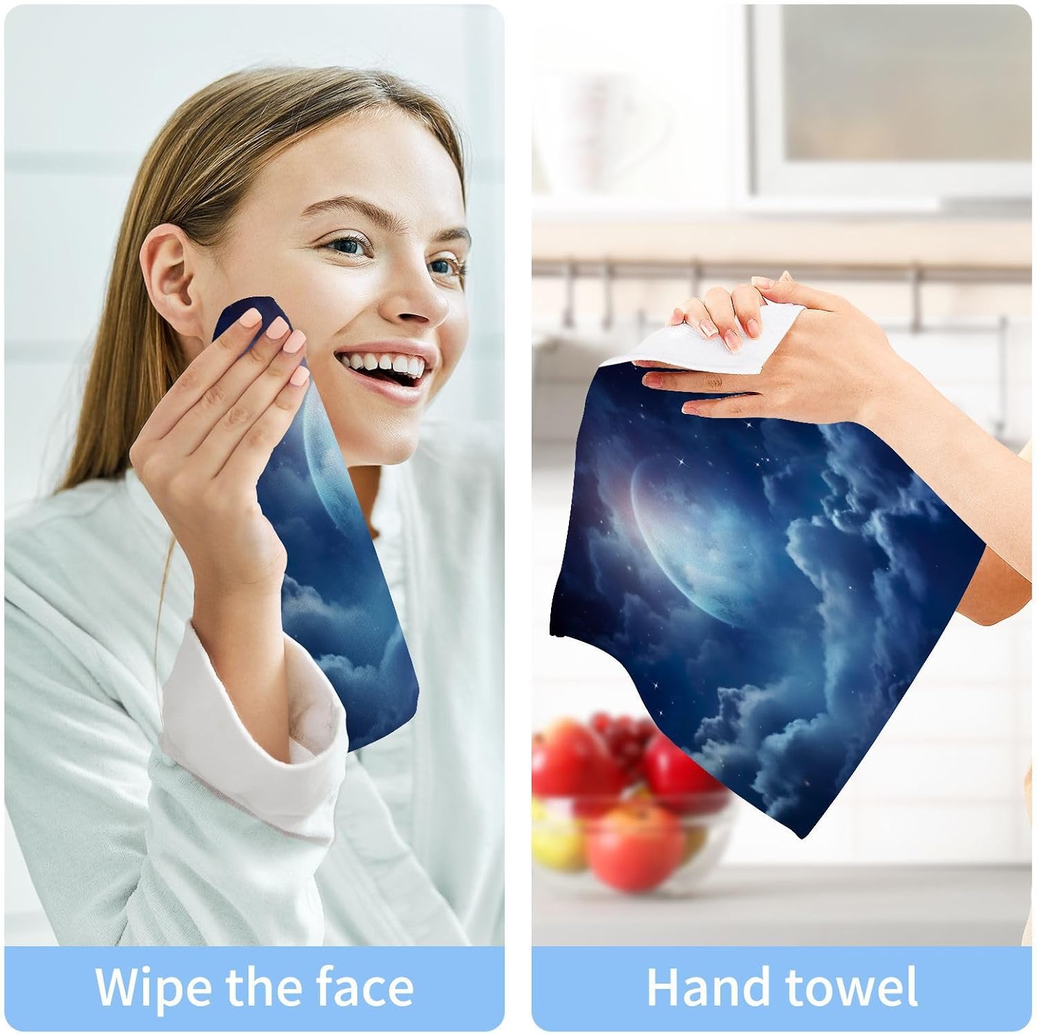 YETTASBIN Moon Cloudscape Washcloths 2 Pack