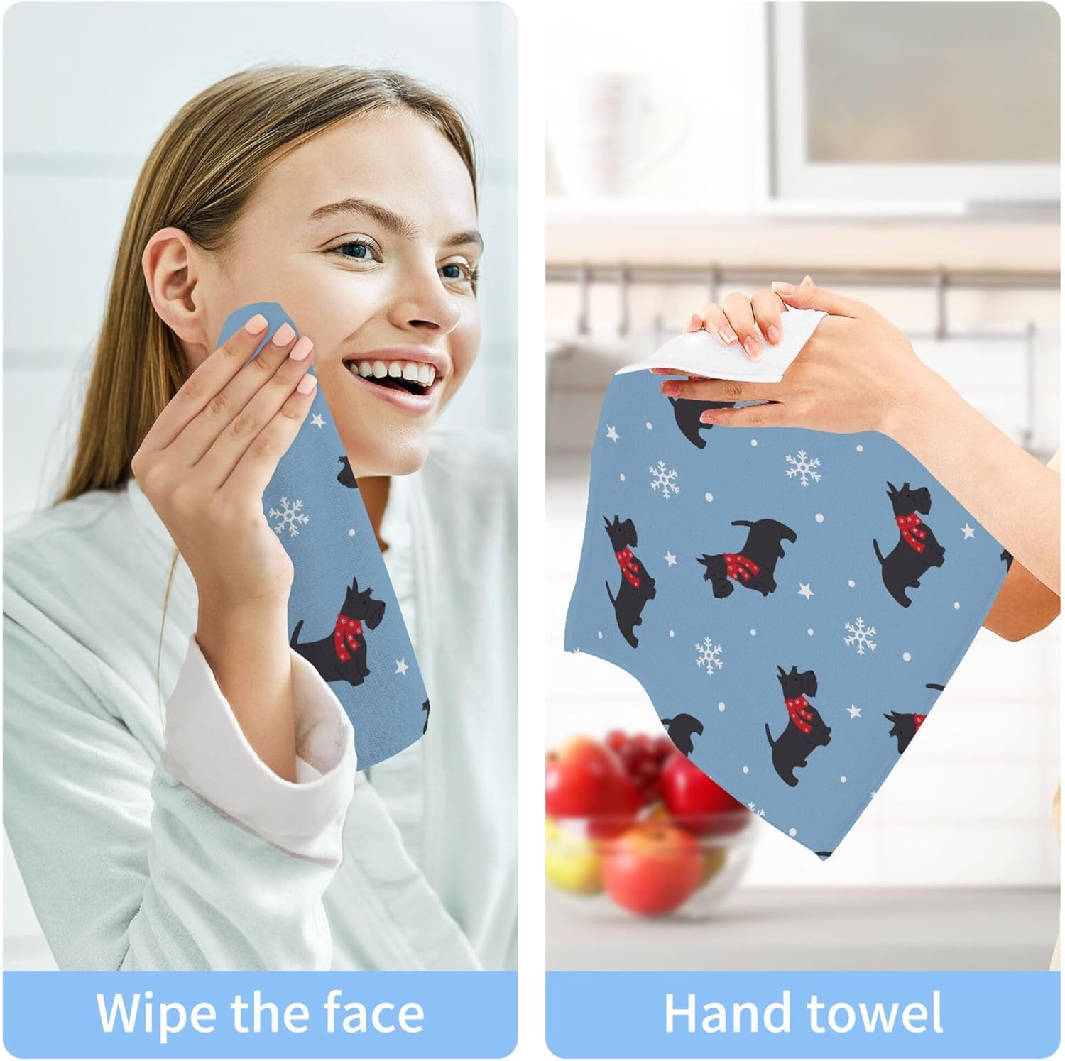 Xigua Christmas Scottish Terrier Washcloth Set for Pets Humans