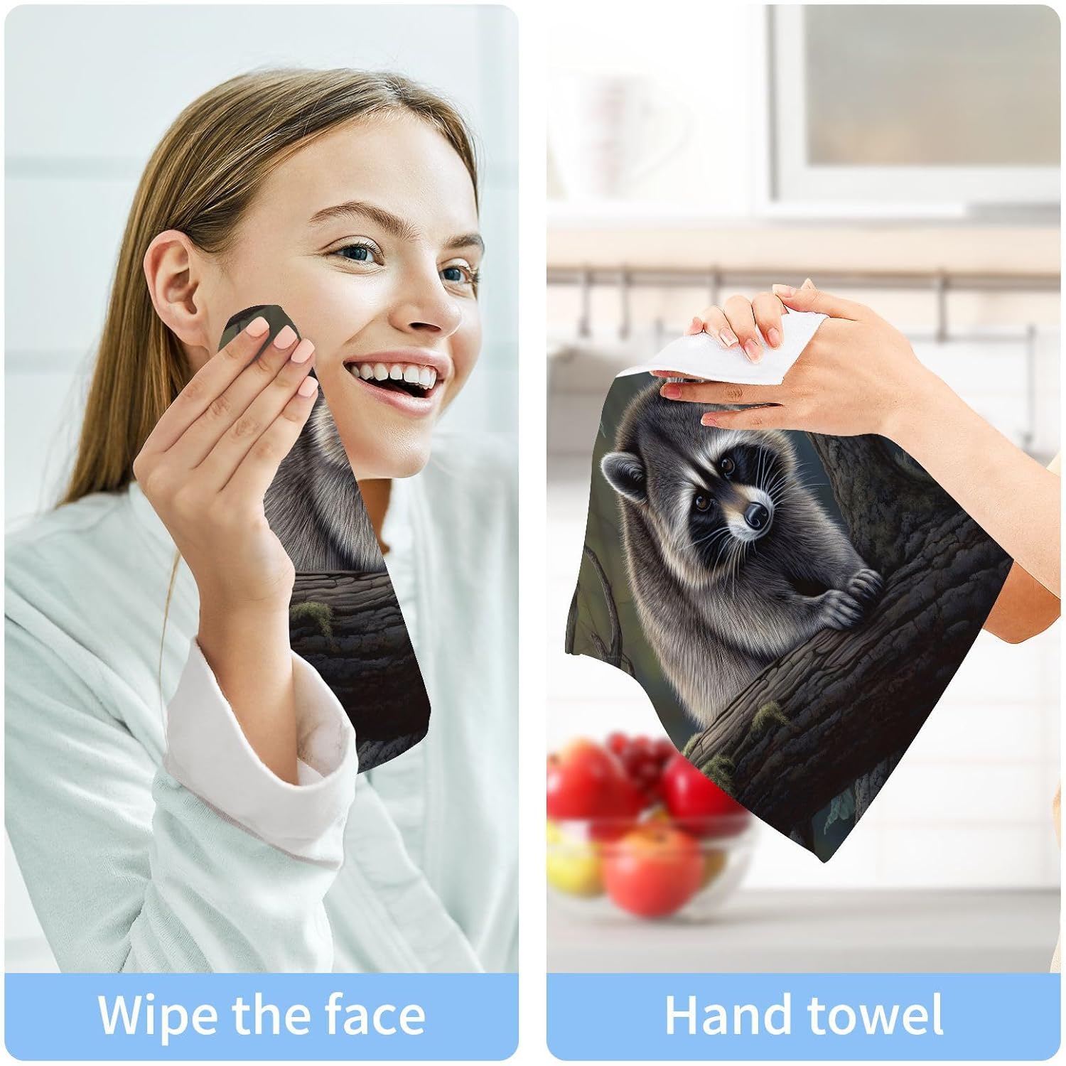 4-Pack Washcloth Pure Cotton Raccoon Tree Boho Vibes Face Towel Travel Use