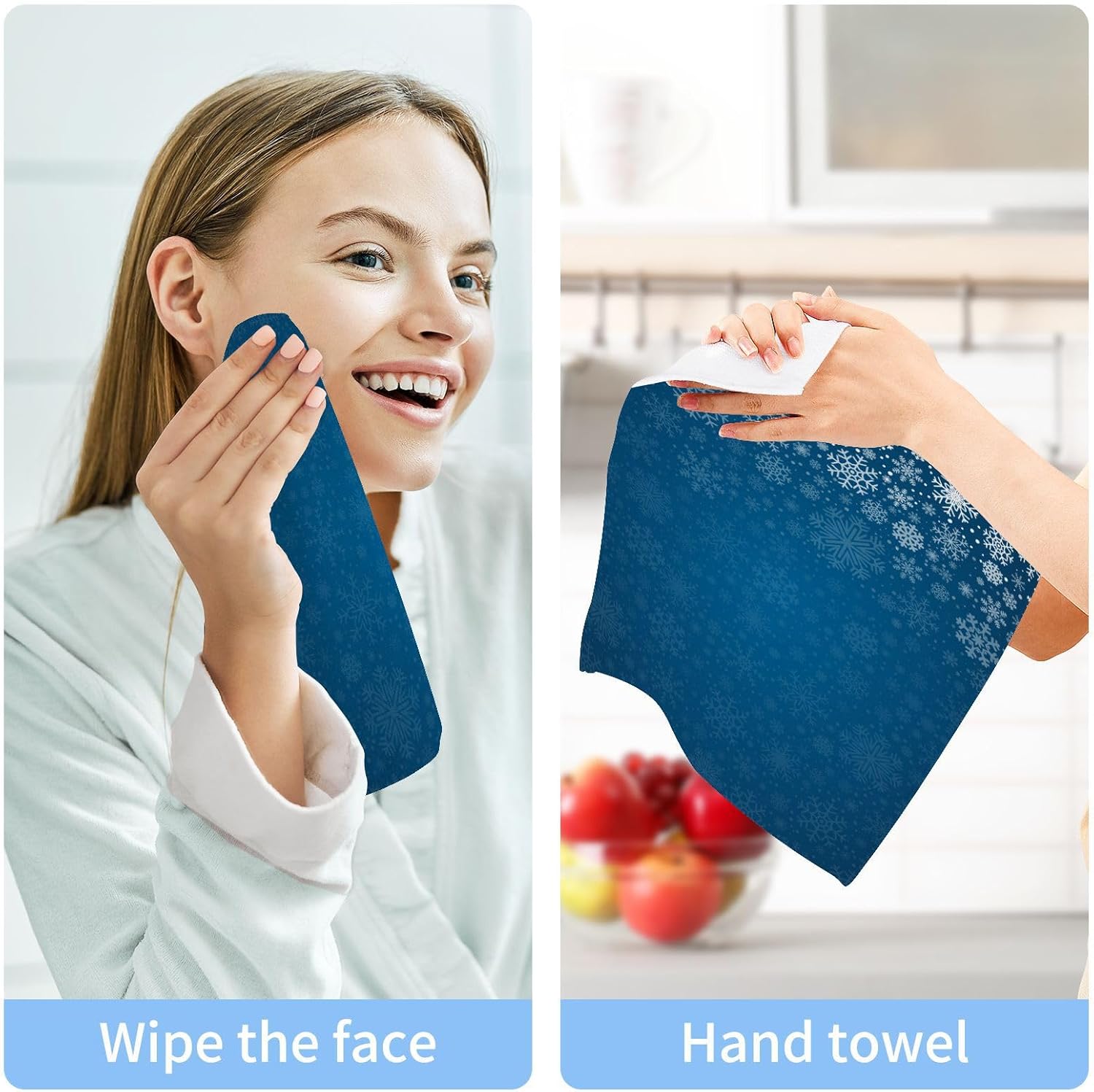 YetTasar Blue Snowflake Washcloths Soft Reusable