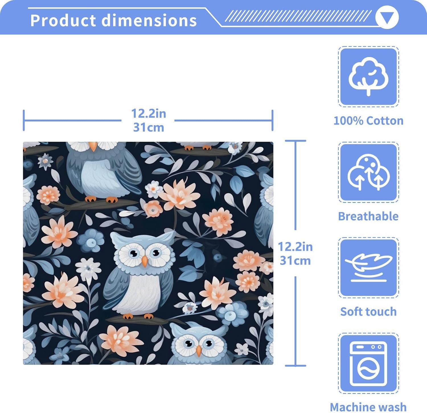 Yettasbin Owl Washcloth 2-Piece Reusable Face Towels