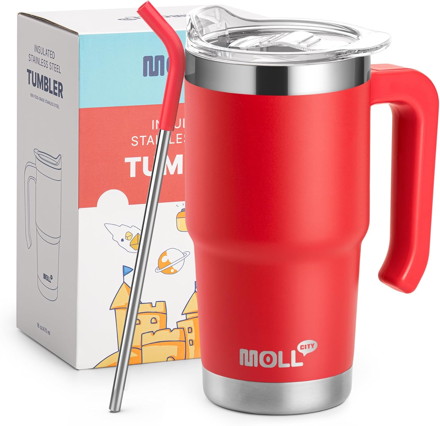 Travel-friendly stainless steel tumbler mug with lid and straw for kids