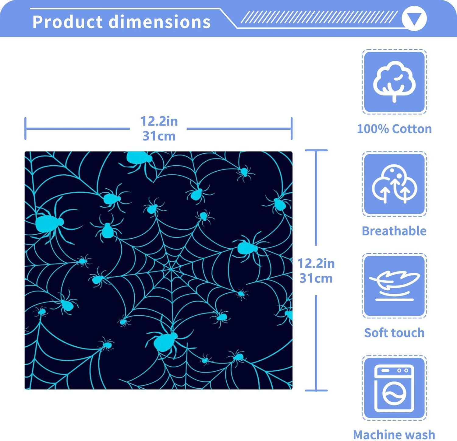 Halloween Spider Washcloths 2 Pack Soft Absorbent Cotton Face Towels