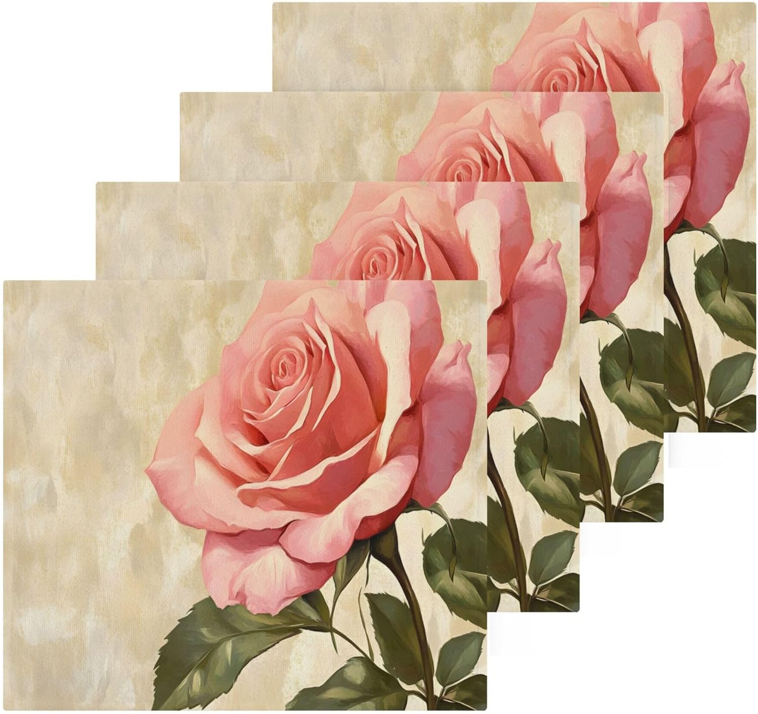 Xigua Rose Washcloth Set with Green Leaves 12x12-inch 2-12 Piece Set