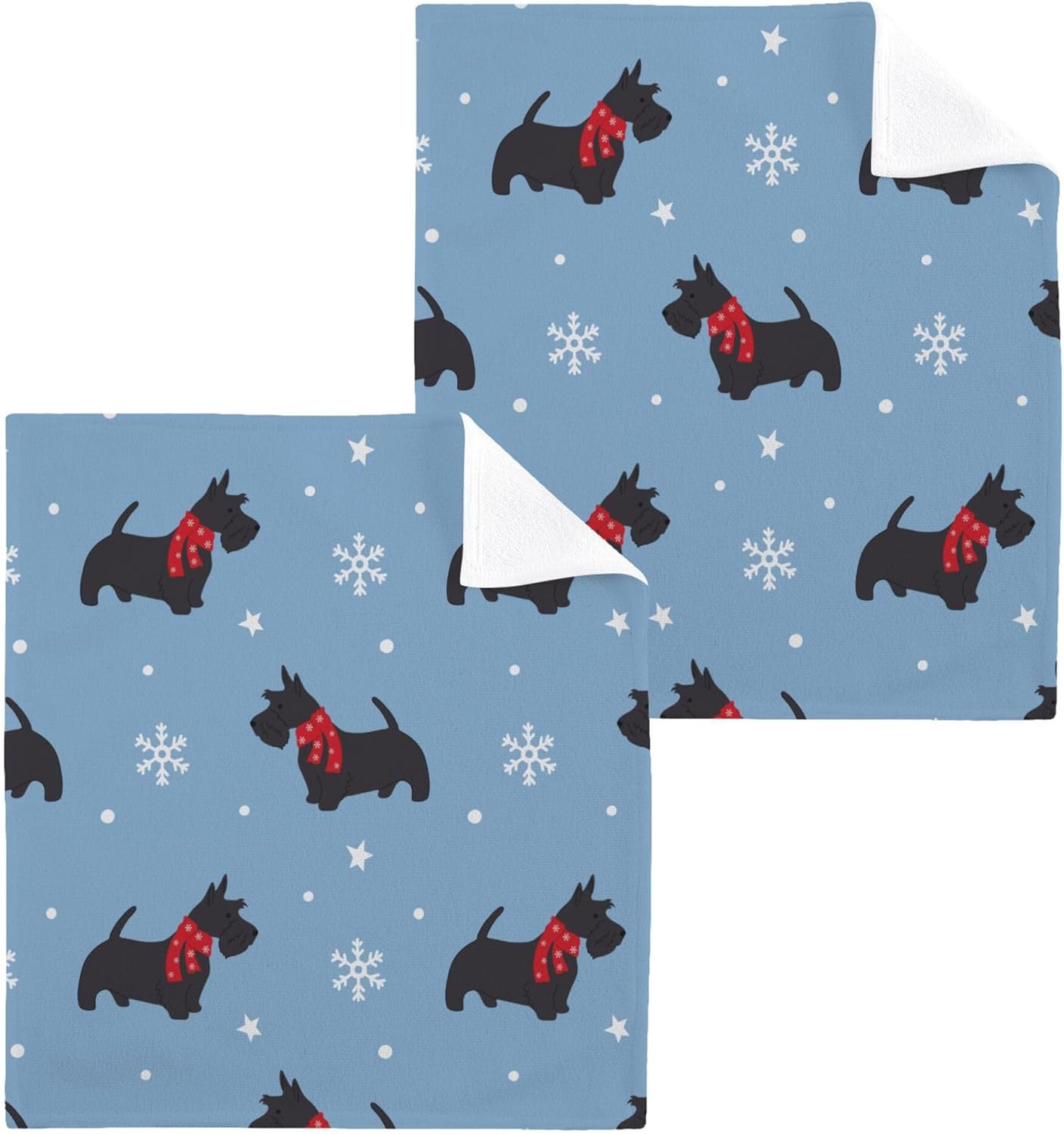 Xigua Christmas Scottish Terrier Washcloth Set for Pets Humans