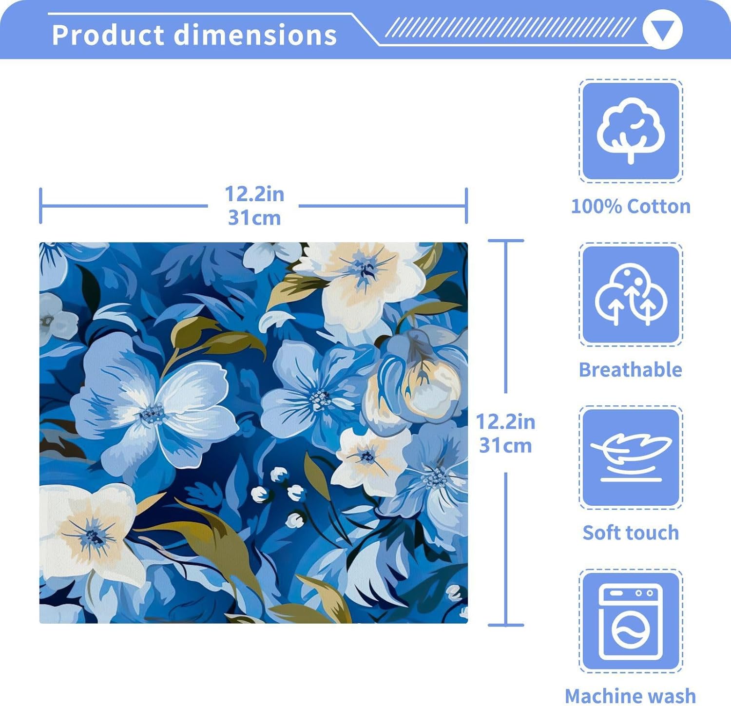 Blue Flower Washcloth Set Reusable Soft for Baby Daily Use