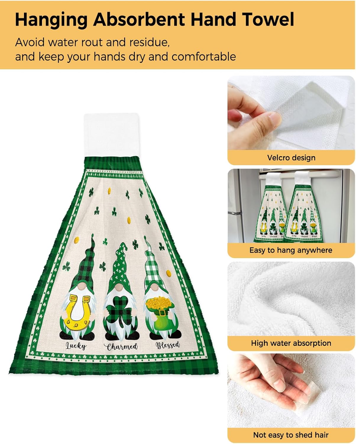 St Patricks Day 2-Piece Absorbent Towels with Hanging Loops