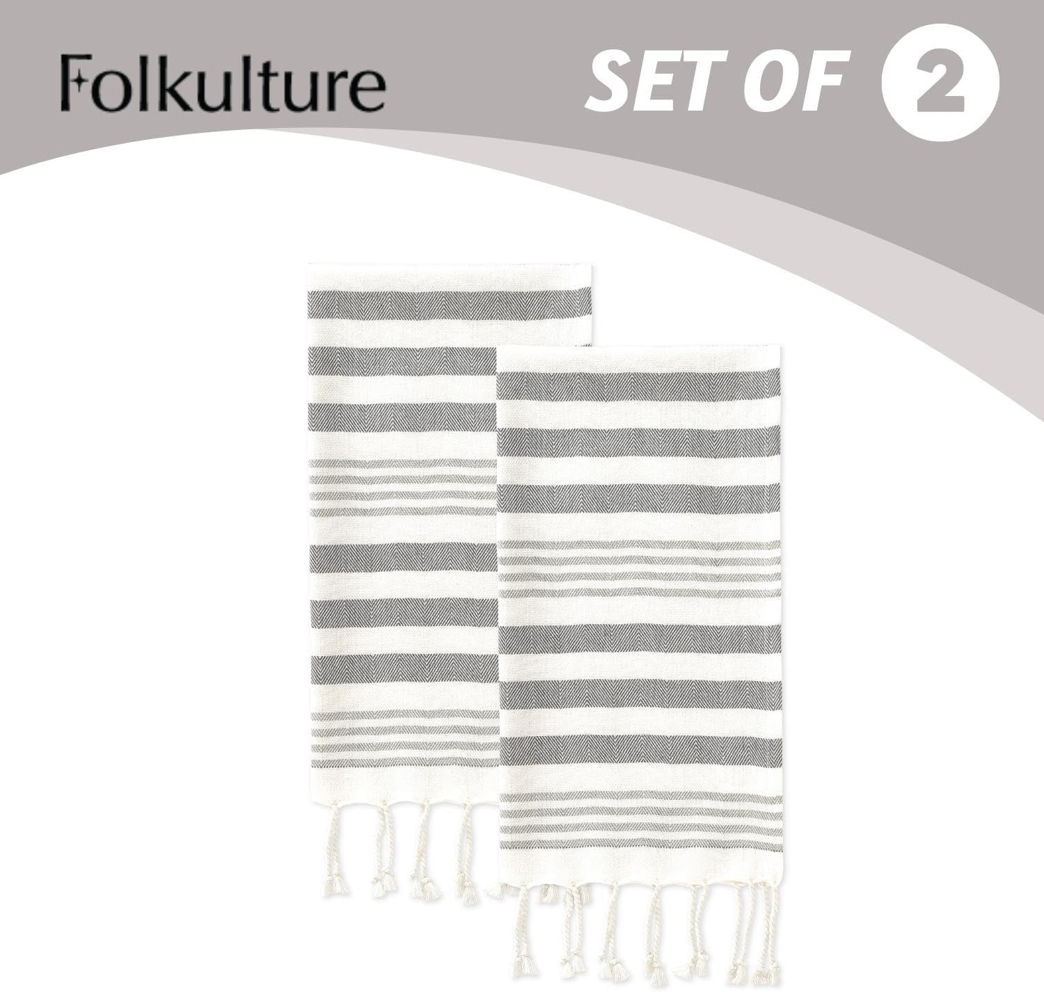 Folkulture Gray Hand Towels Set of 2 with Tassel