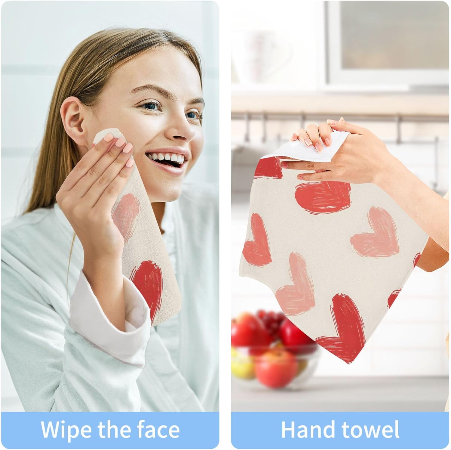 Xigua Red Hearts Fast-Drying Washcloth Set
