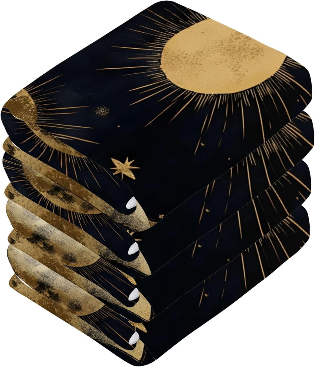 Xigua Gold Foil Washcloth Set 12x12 Moon and Star Design Fast Drying
