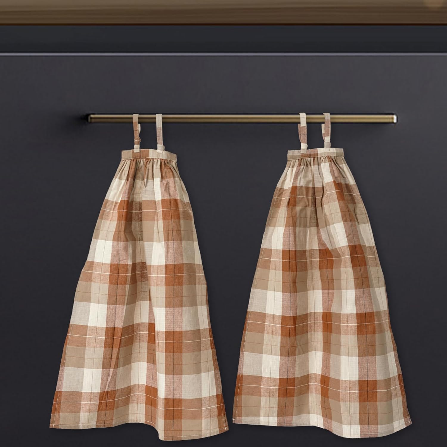 Adjustable String Design Hanging Hand Towels Set of 2 Apricot Plaid
