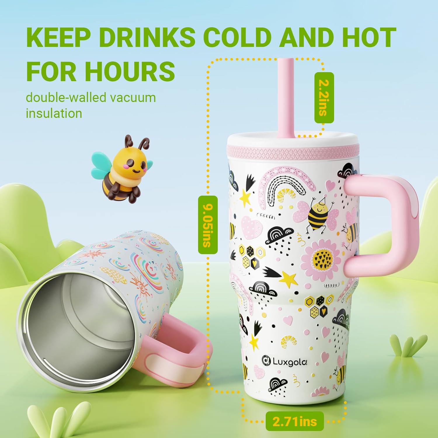 Luxgola Kids 20 oz Tumbler with Handle Leak-Proof Splish-Splash Safe