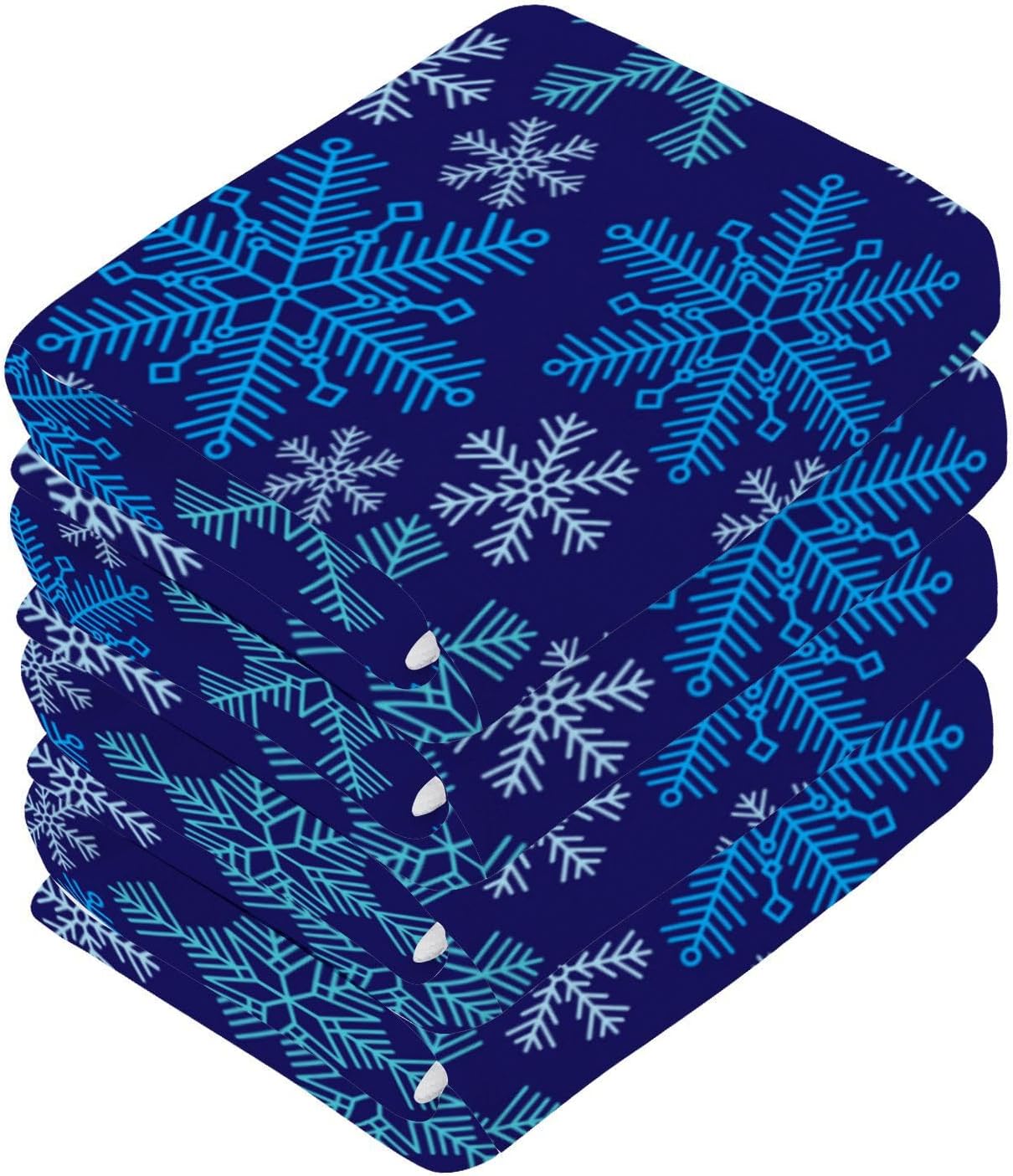 Blue Snowflake Washcloths Soft Cotton Face Towels - Reusable Washable 12x12