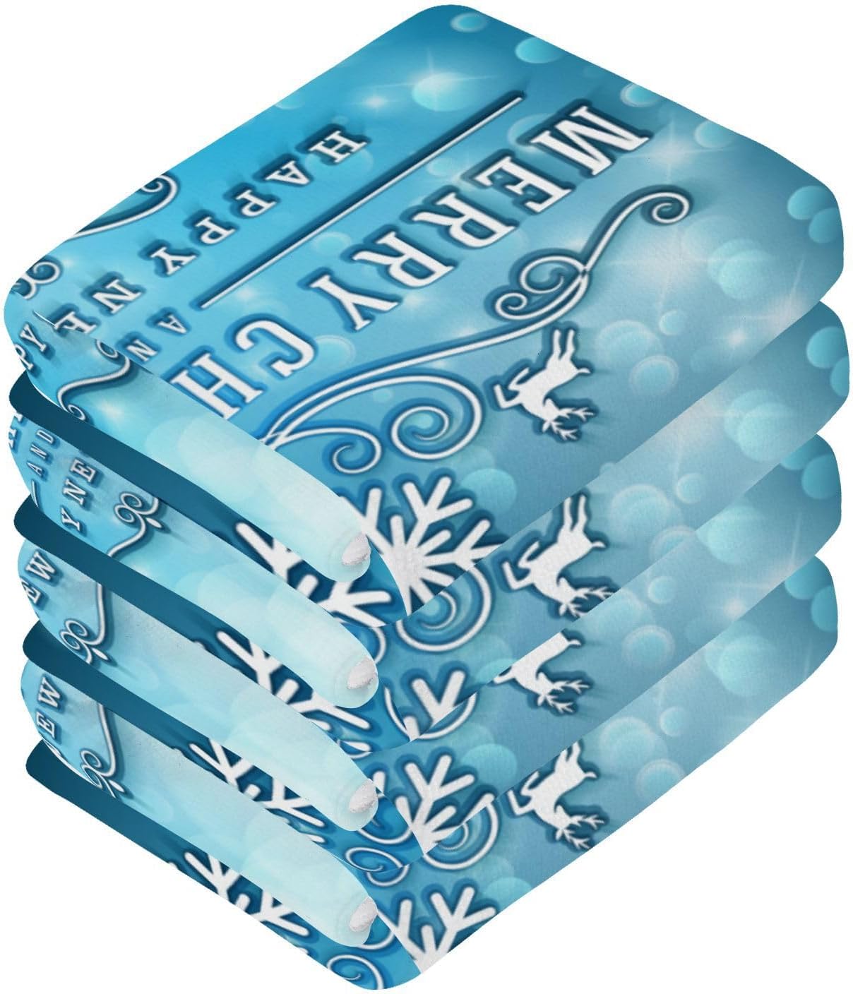 Merry Christmas Blue Washcloths 2 Pack Soft Absorbent Reusable Baby Face Towels
