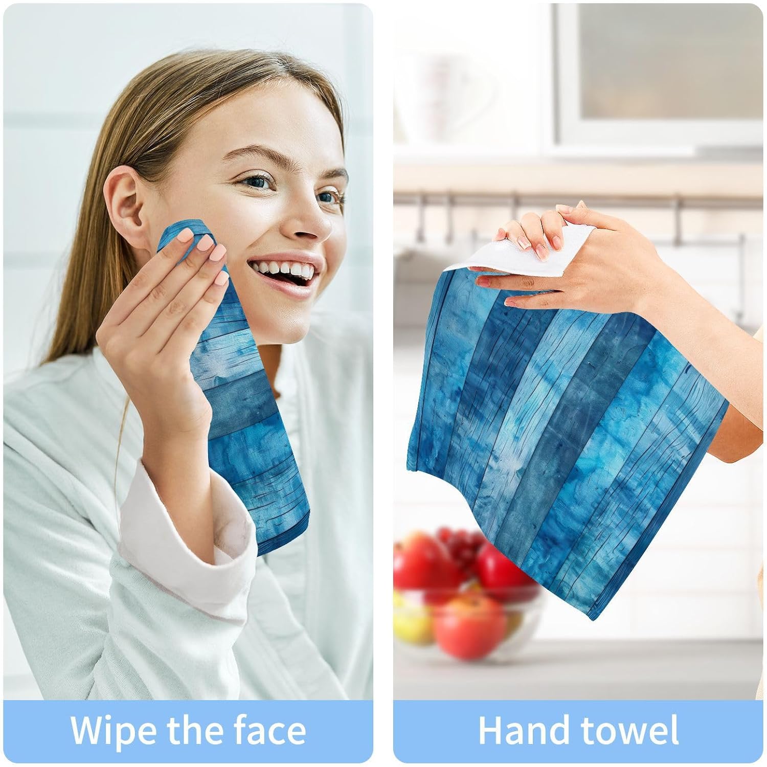 Teal Wood Washcloths 2 Pack Soft Absorbent Cotton Face Towels