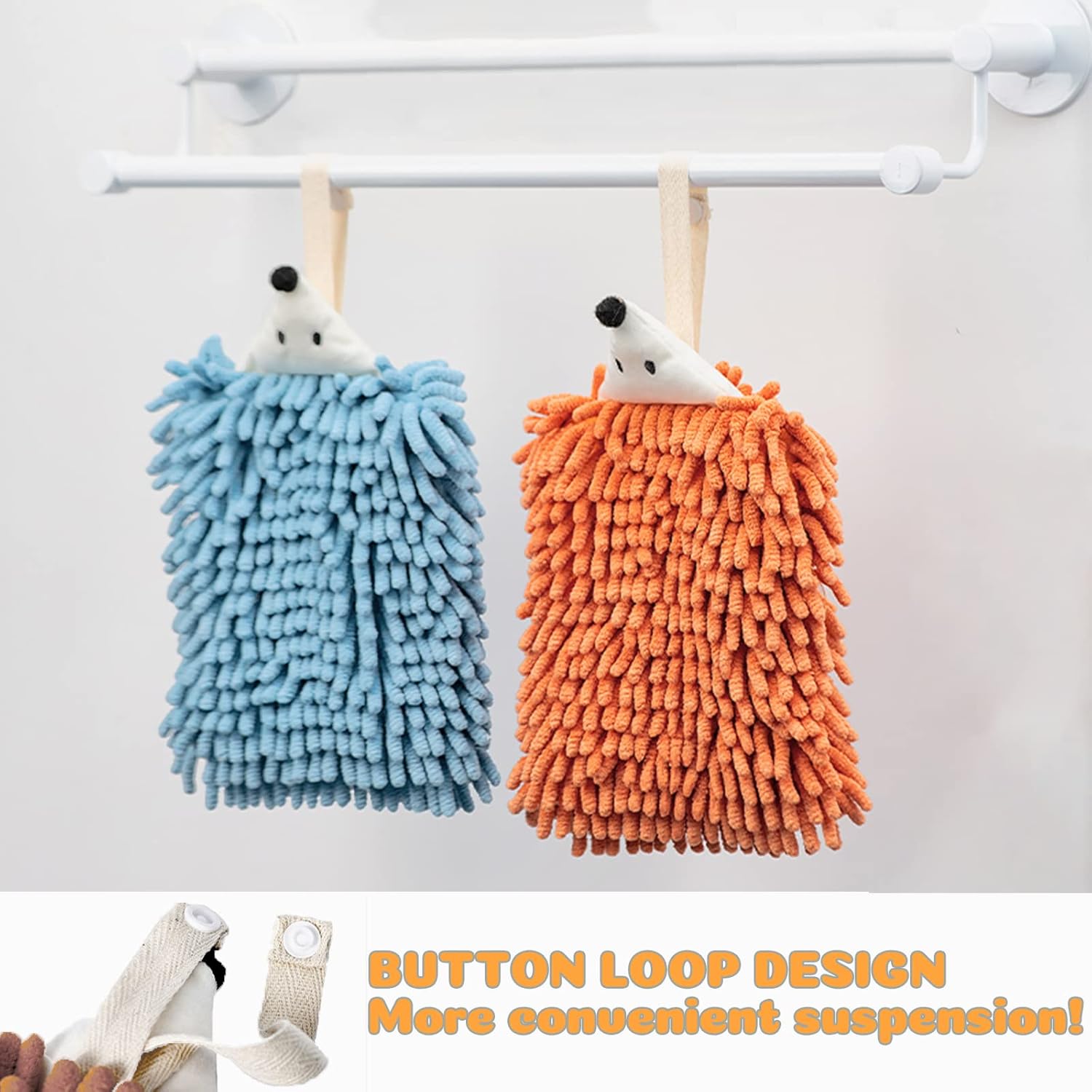 Chenille Hand Towels with Button Loop 2 Packs