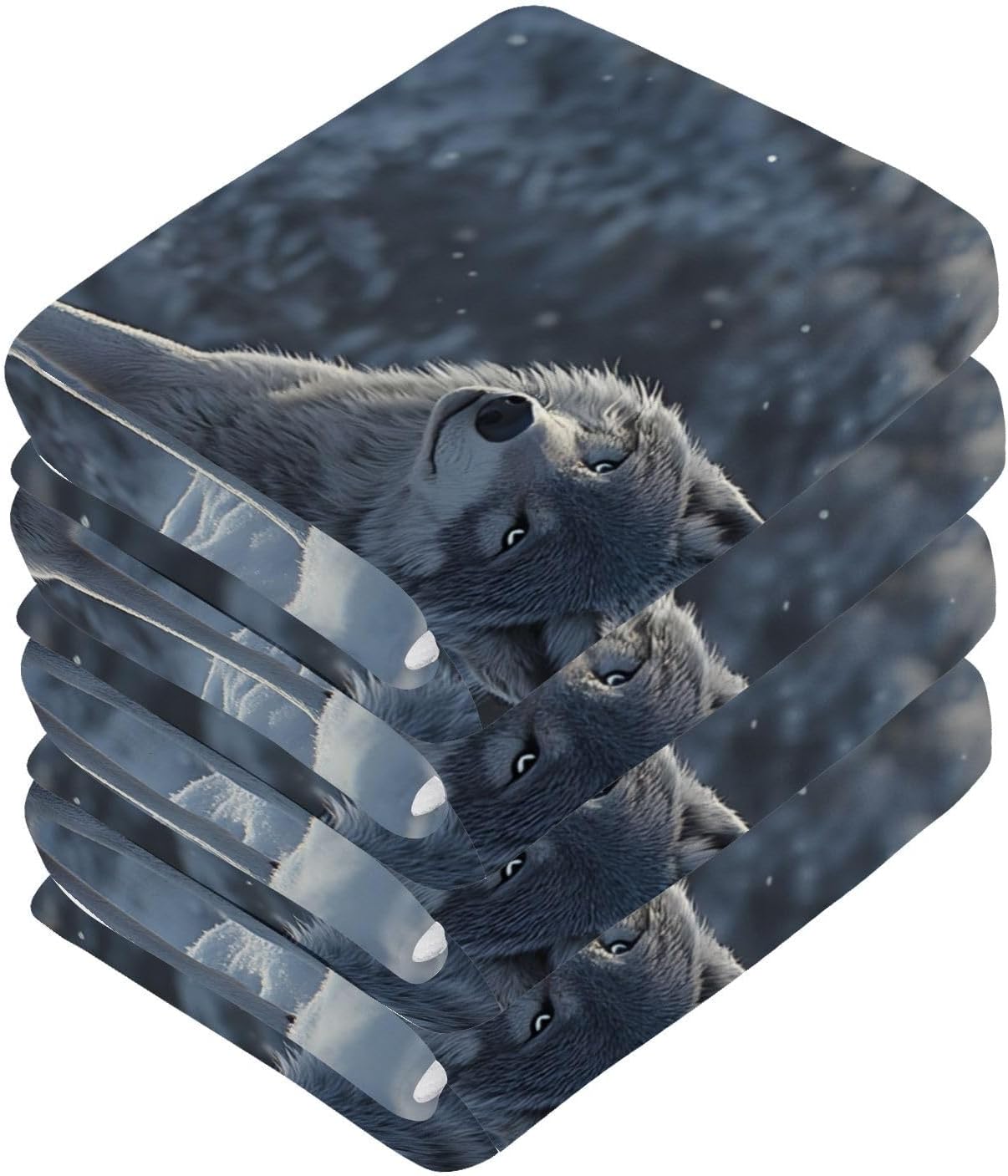 Cotton Washcloth Set - Winter Snow Wolf Print