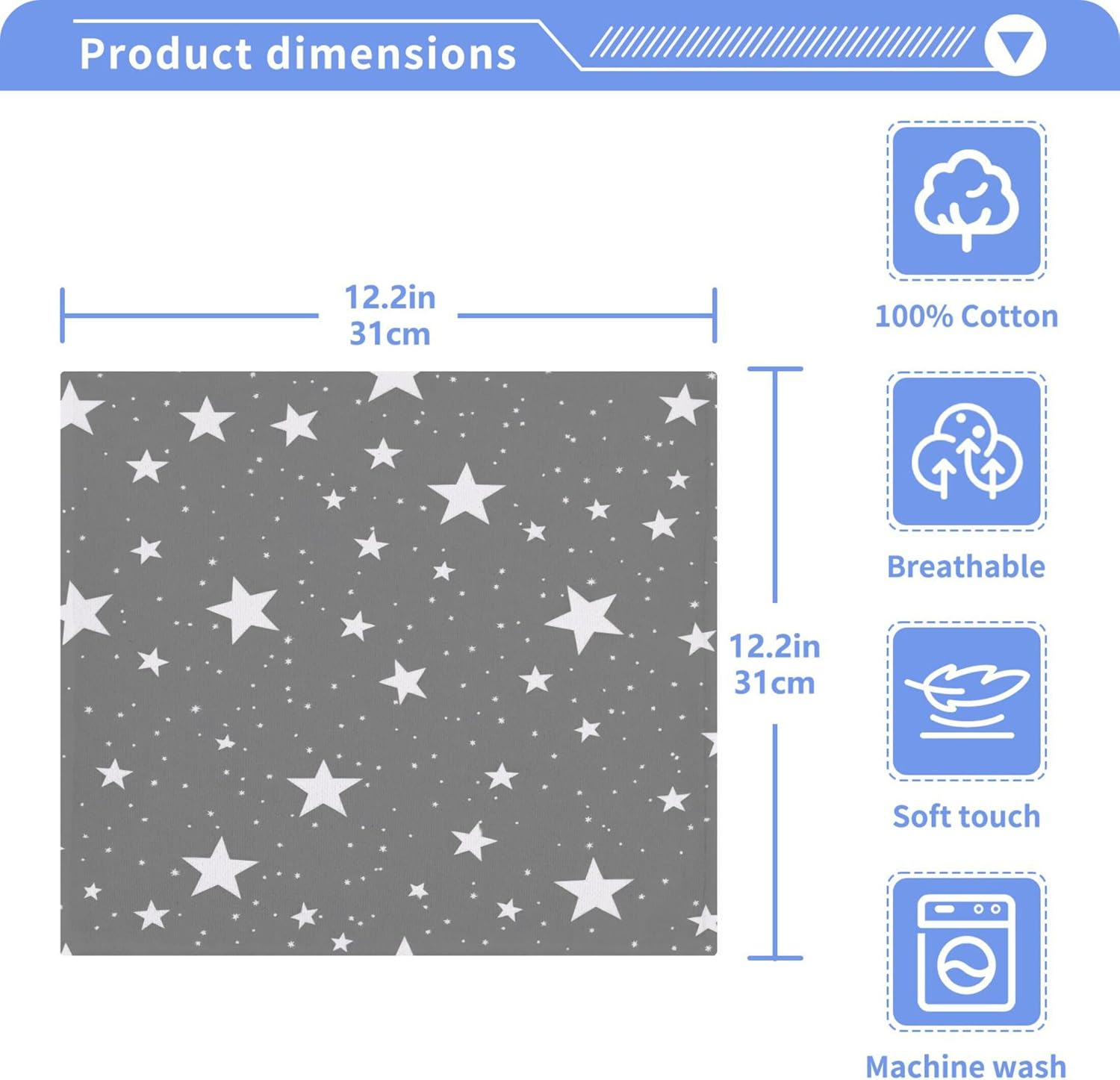 Kigai Stars in Grey 6 Pack Washcloths