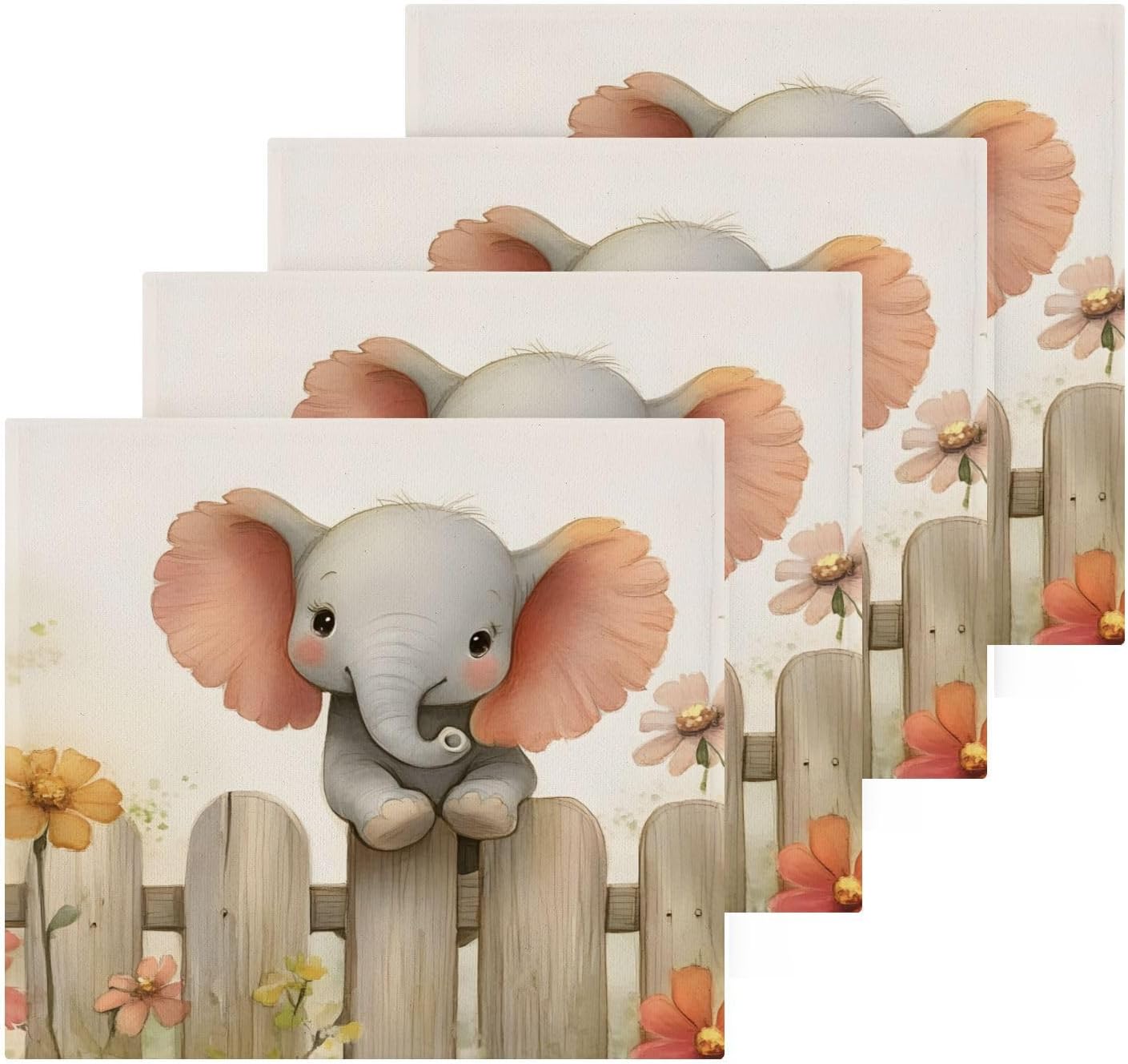 Little Elephant Cotton Washcloths 4 Pack - Soft Quick Dry Absorbent 12x12