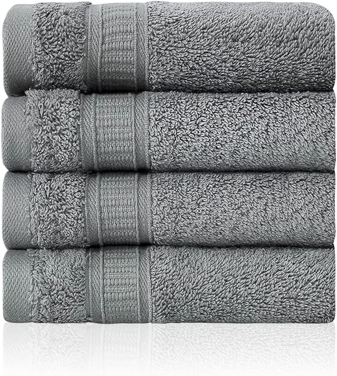 4 Piece 13x13 Inch Soft Turkish Cotton Washcloths Set - Gray