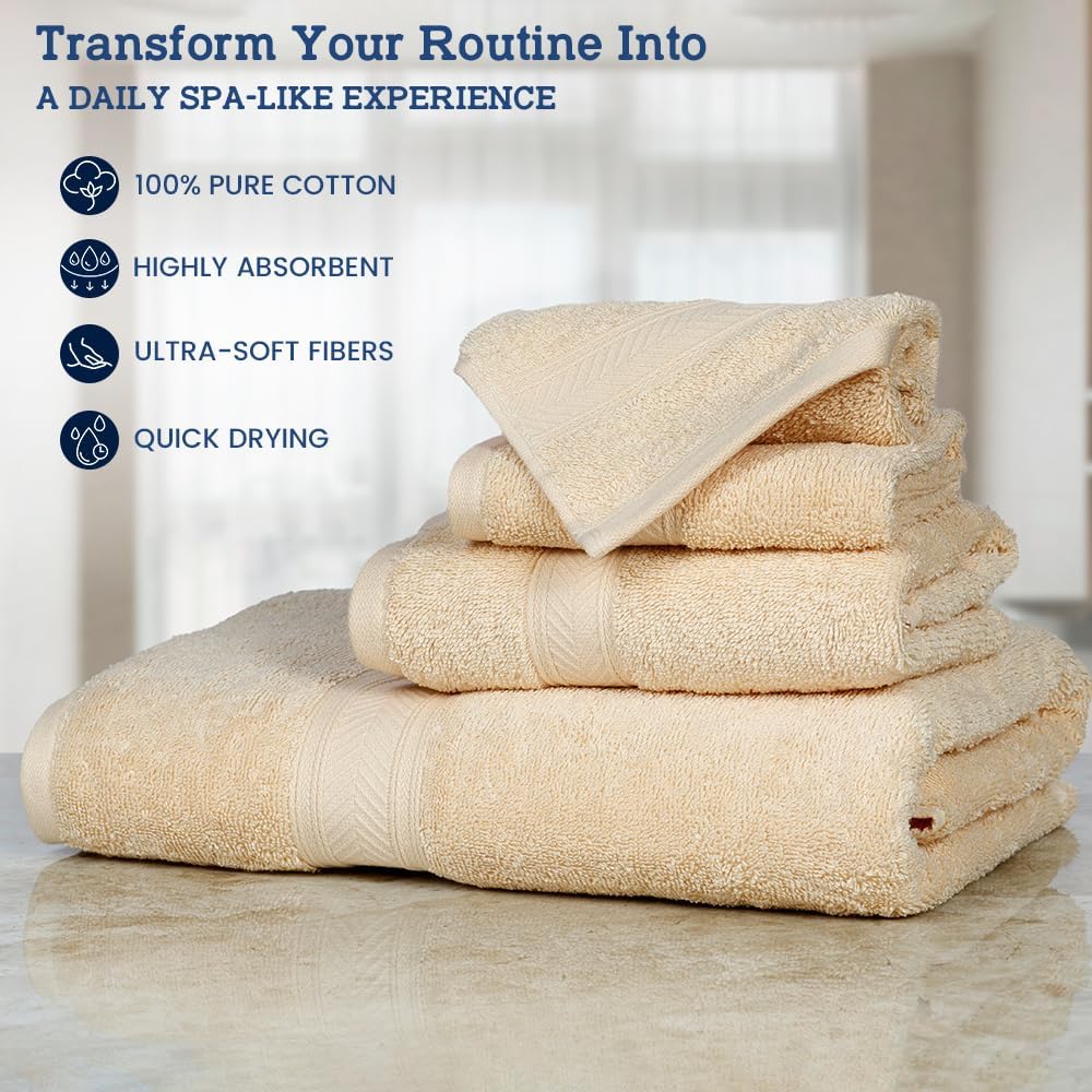 Luxury 4-Piece Bath Towels from Casa Lino Premium Cotton Soft Absorbent