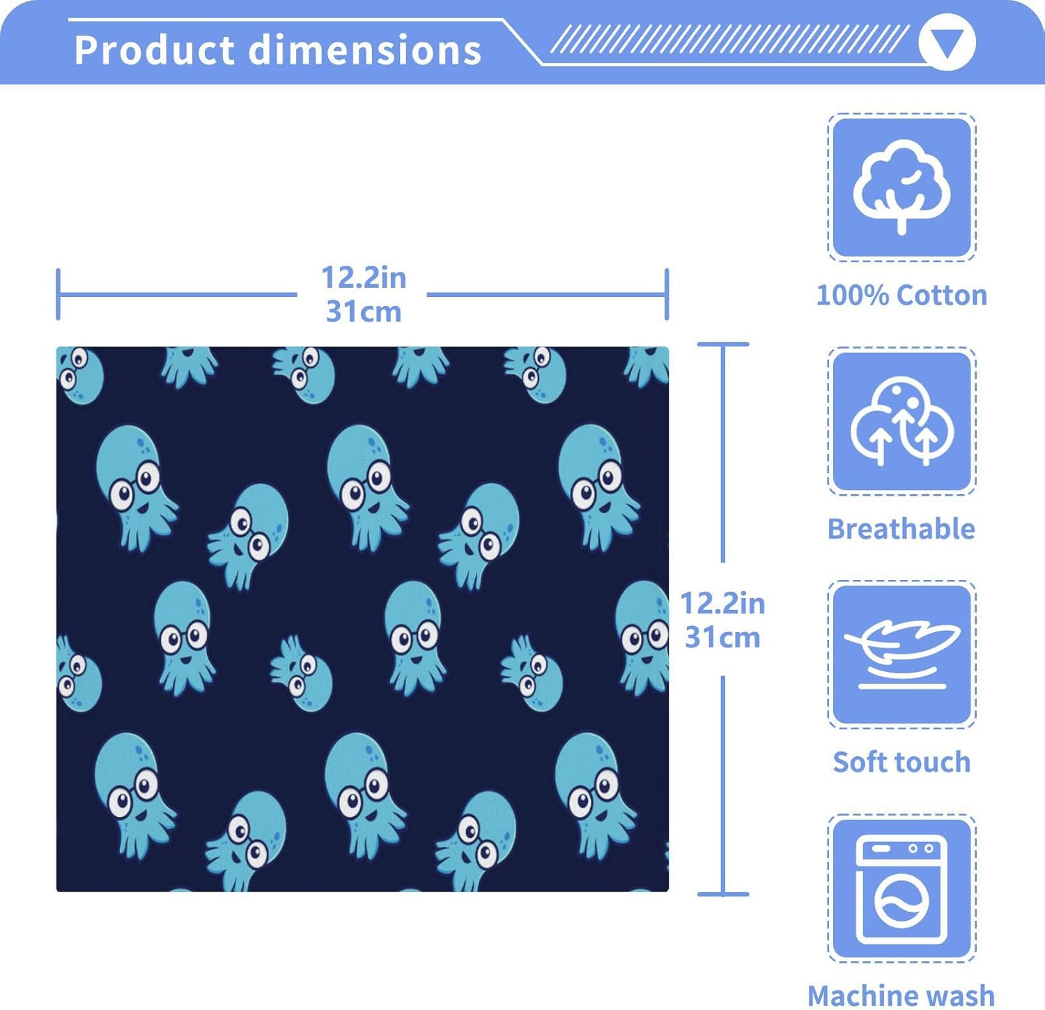 Funny Octopus Washcloths 2 Pack Soft Absorbent Baby Face Towels