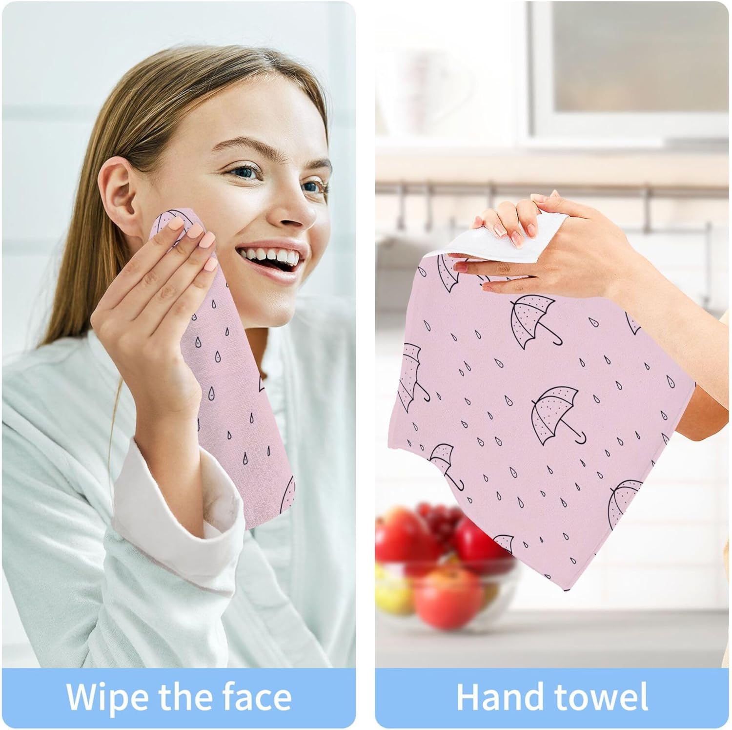 Xigua Cute Rain Umbrella Washcloth Set - 12x12 Multi-Purpose Towels