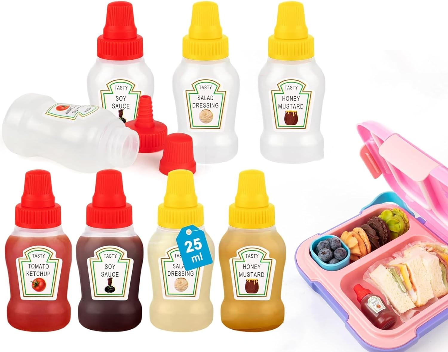 8x Mini Ketchup Bottle Set Compact Leak-Proof Perfect for Lunch