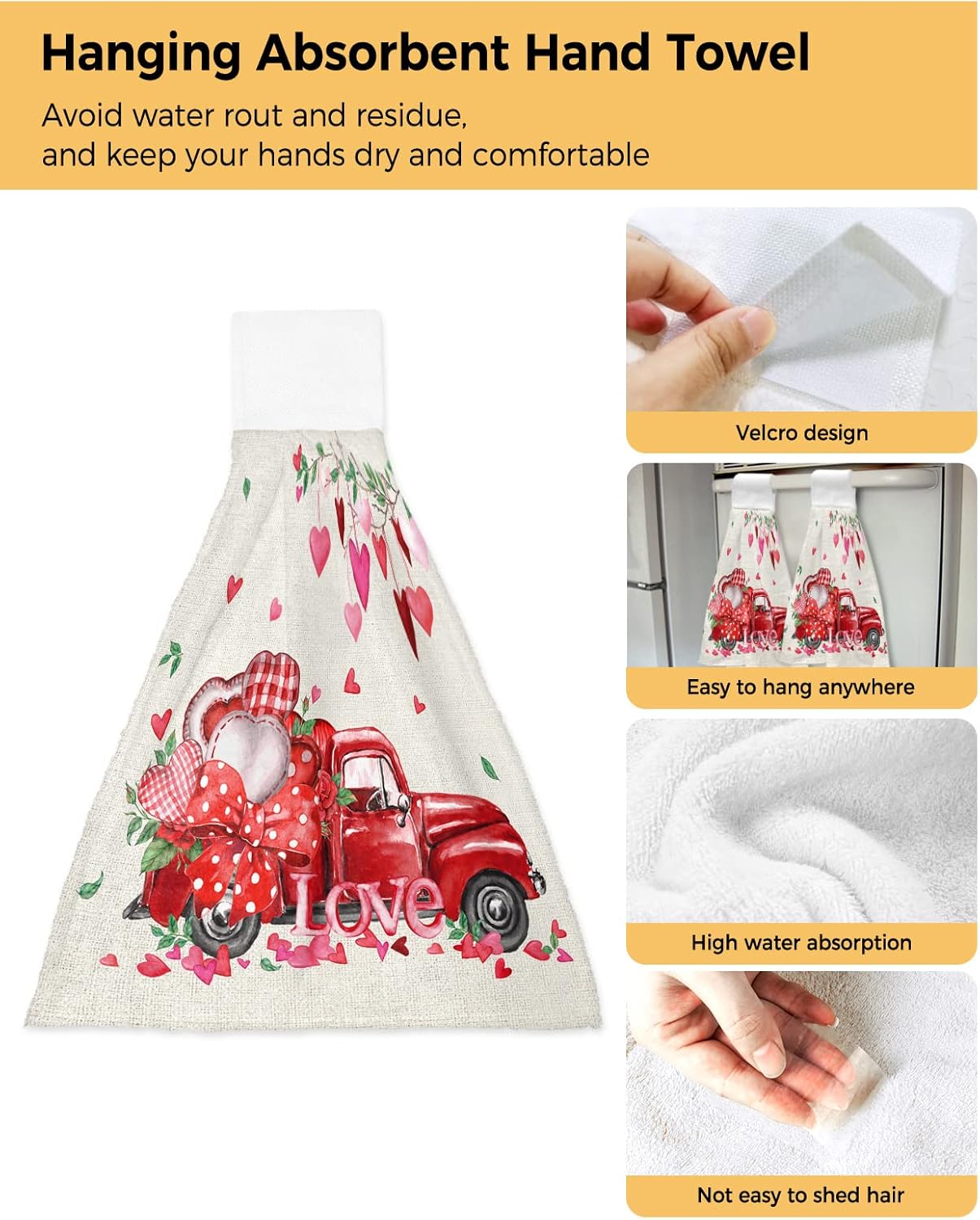 Valentines Day Heart Plaid Hand Tie Towels Set