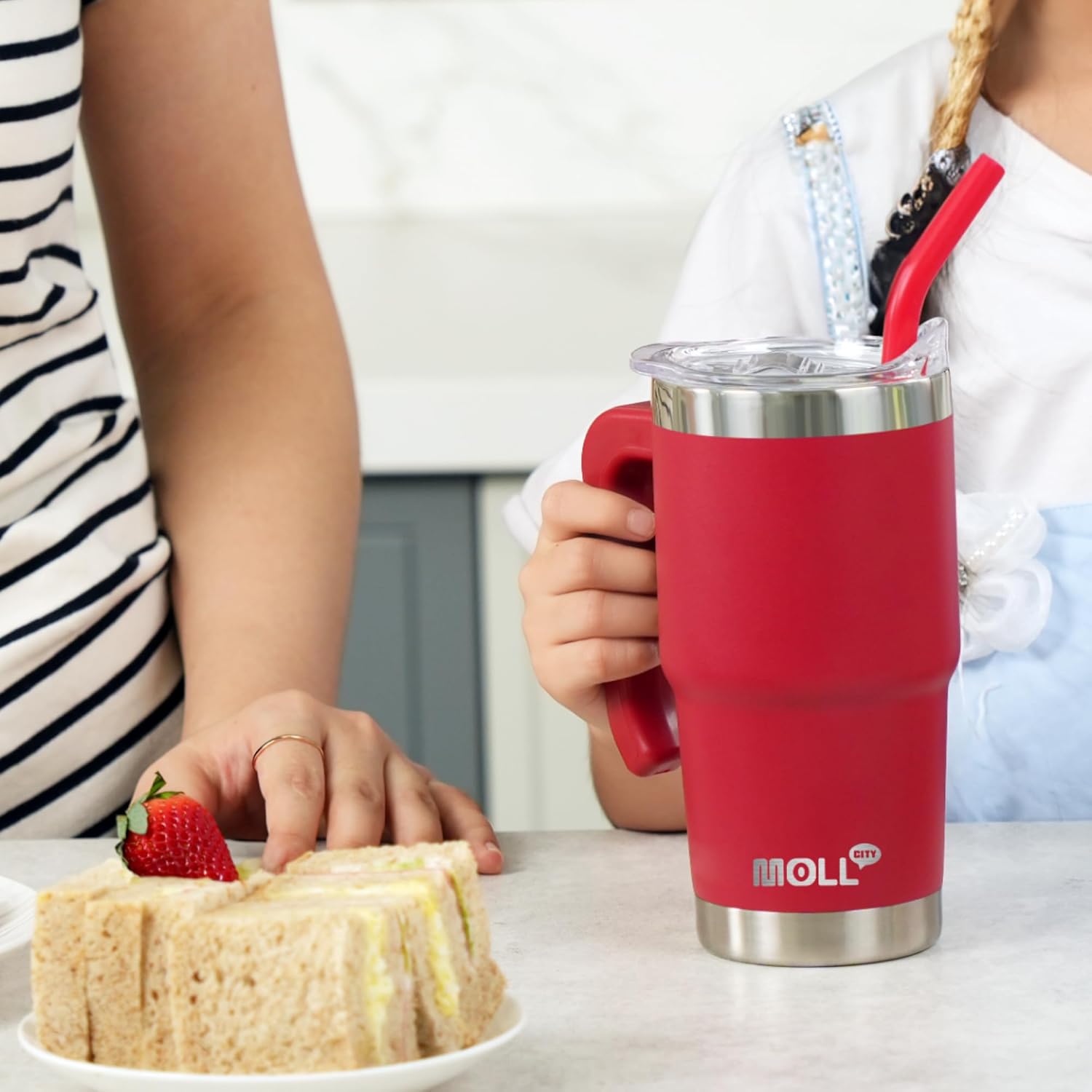 Mollcity Kids Travel Tumbler with Handle Stainless Steel Leak-Proof BPA-Free