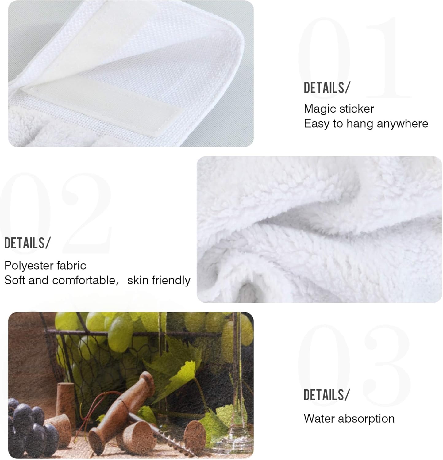 Durable Wooden Grape Towels Retro Kitchen Decor Engagement Set