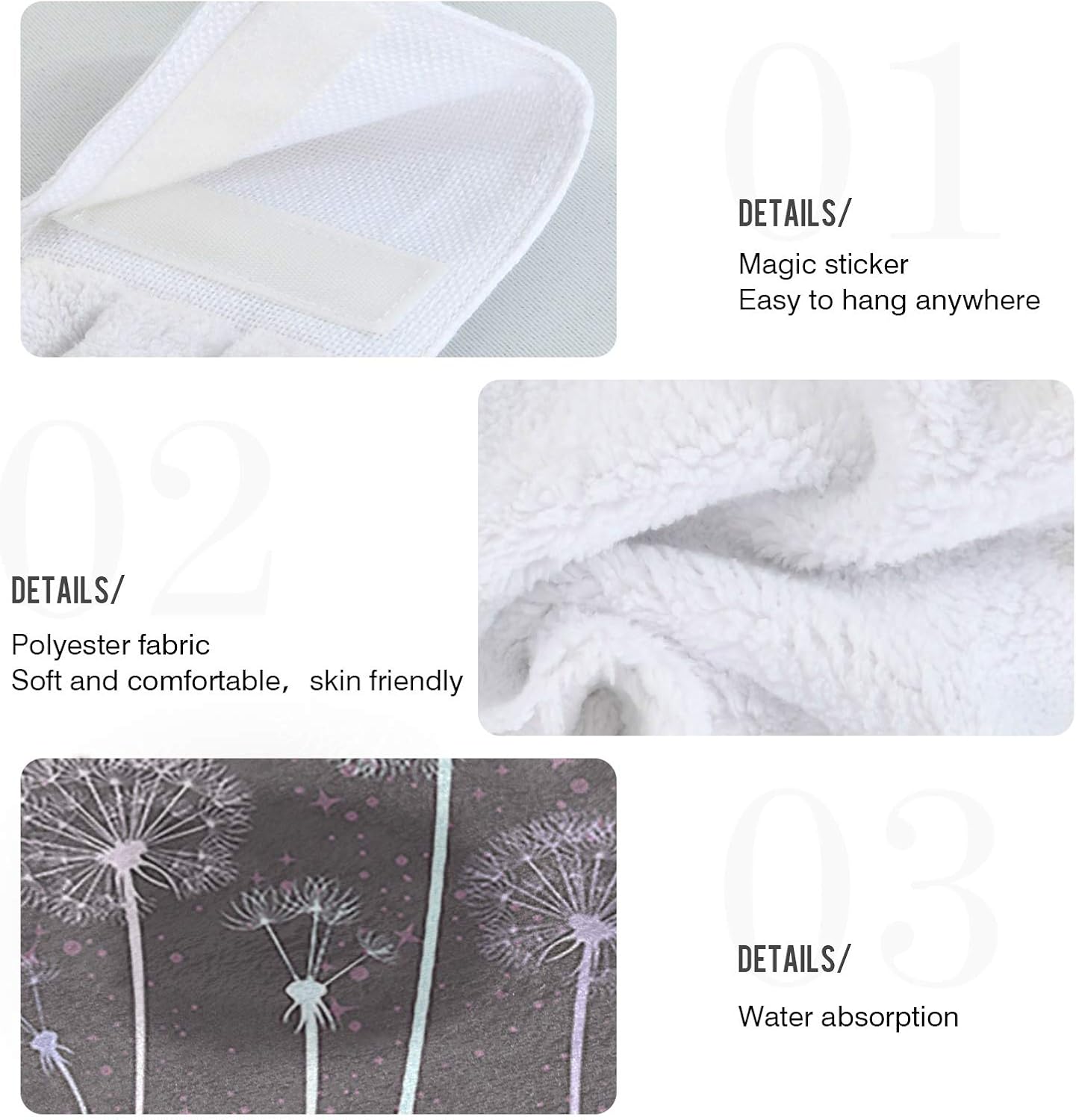 Kcldeci Hanging Kitchen Hand Towels - Dandelion Design 2 Pieces