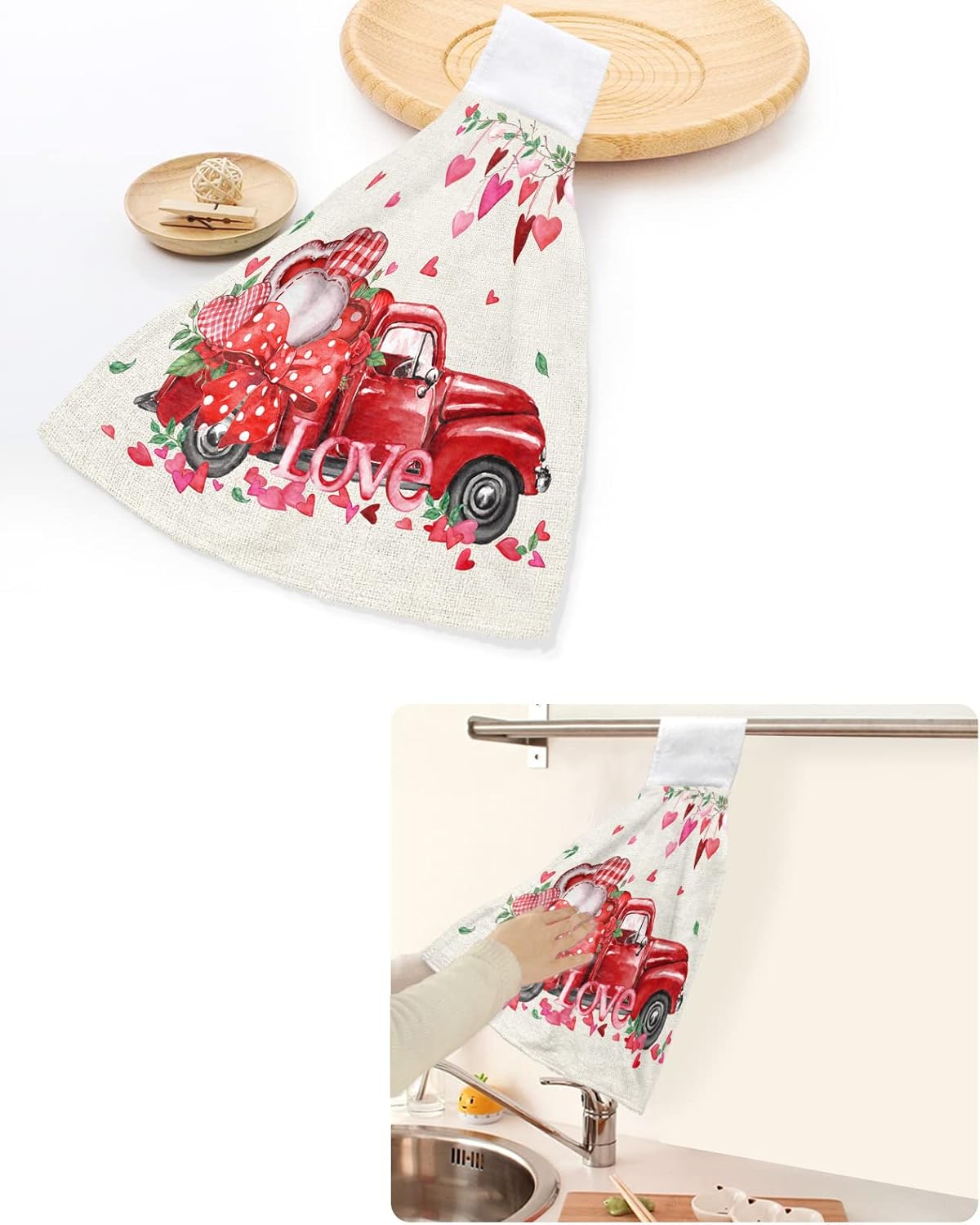 Valentines Day Heart Plaid Hand Tie Towels Set