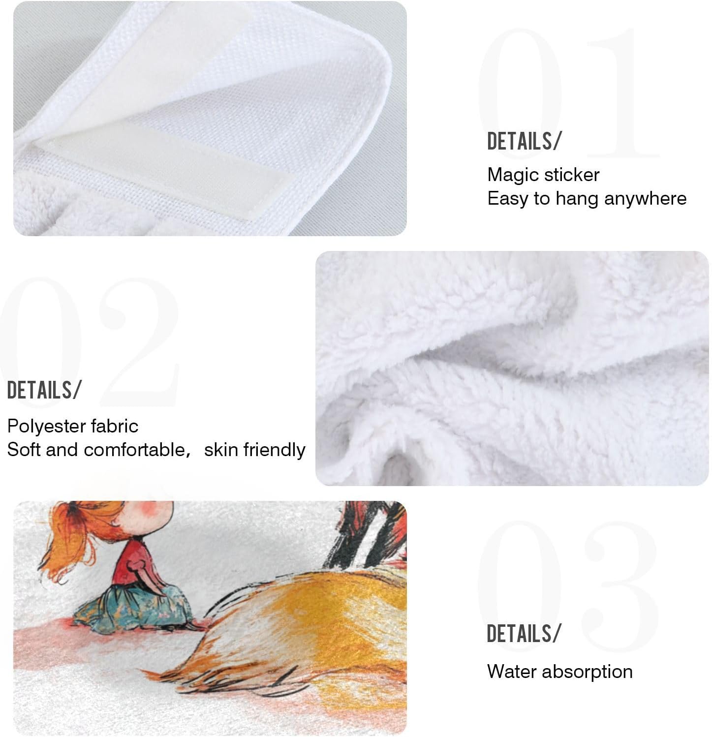 Chubby Fox Hand Towels with Hook Loop for Kids