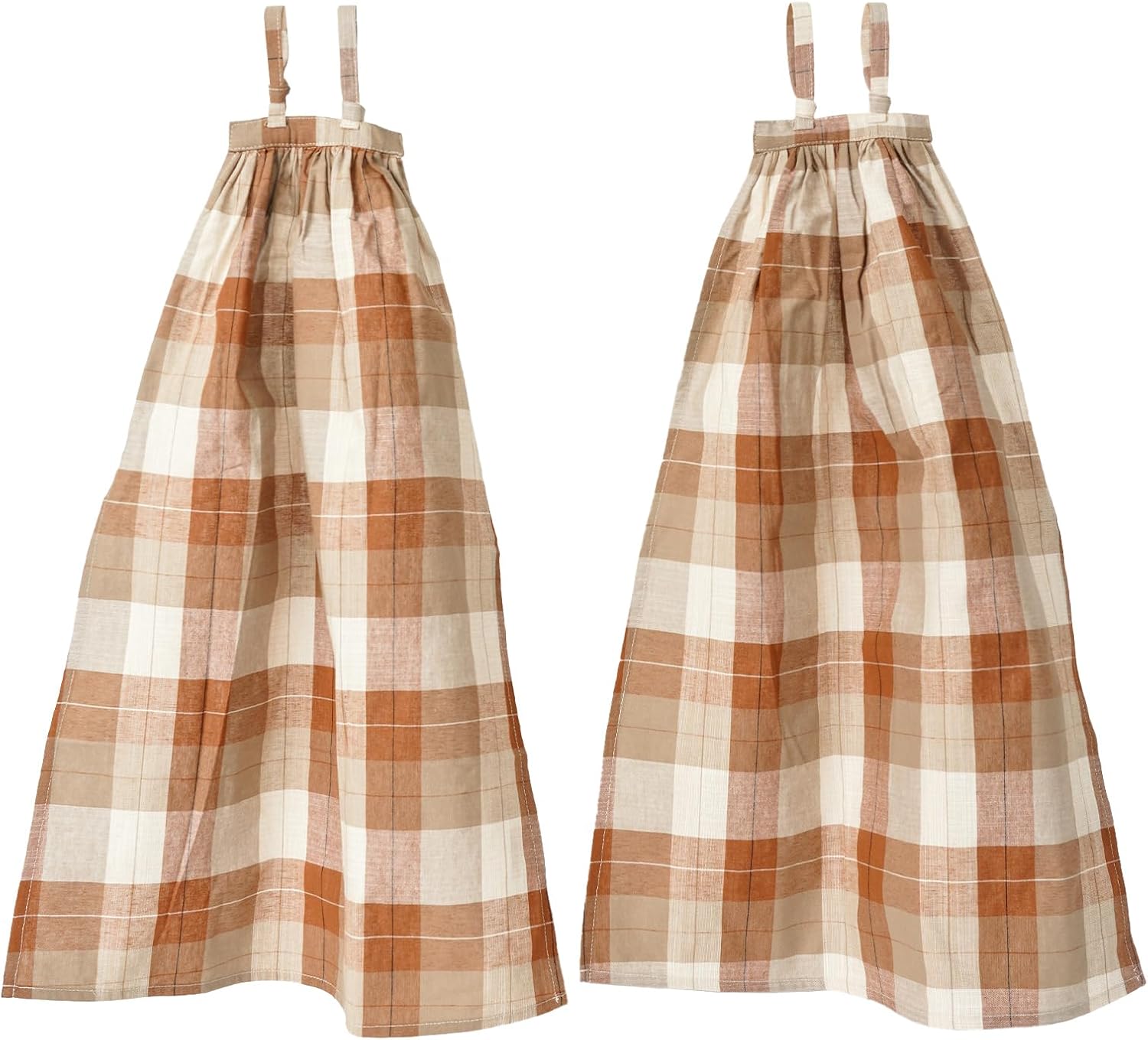 Adjustable String Design Hanging Hand Towels Set of 2 Apricot Plaid