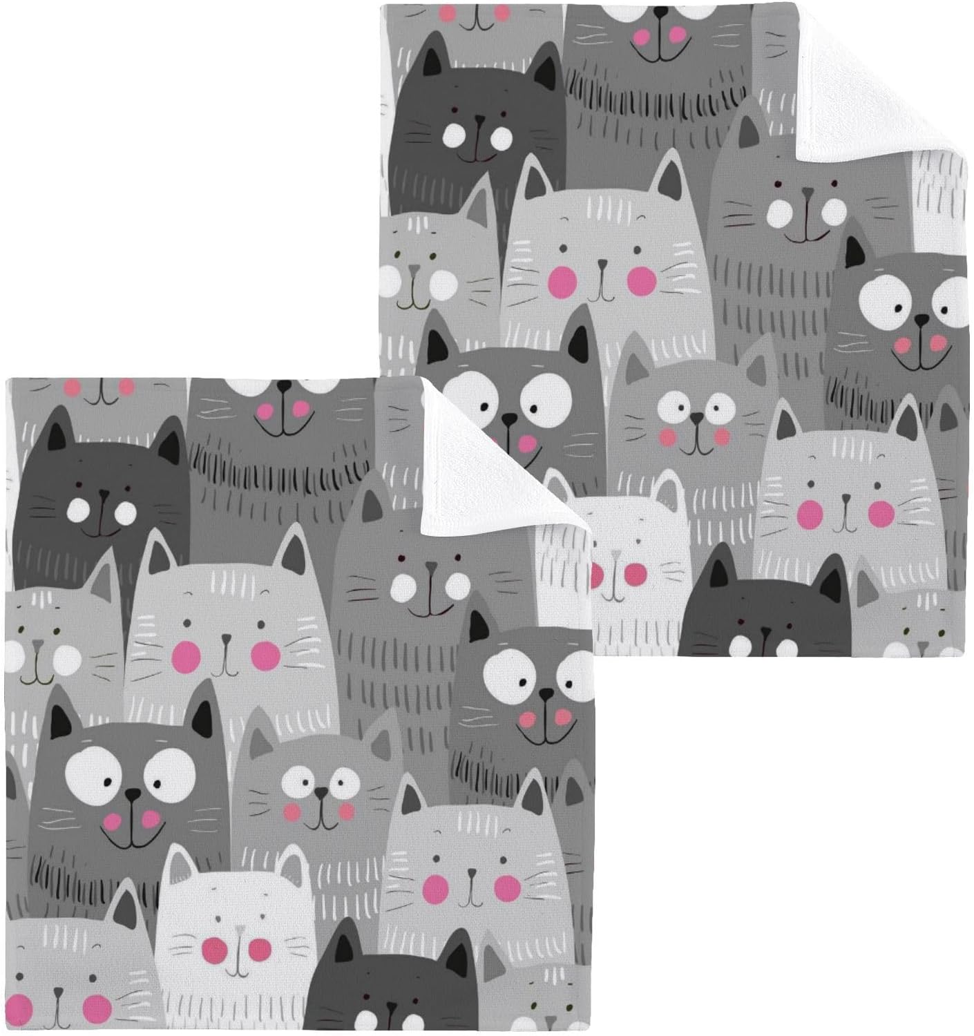 Highly Absorbent Grey Cat Washcloths 2Pack Soft Cotton Face Towels