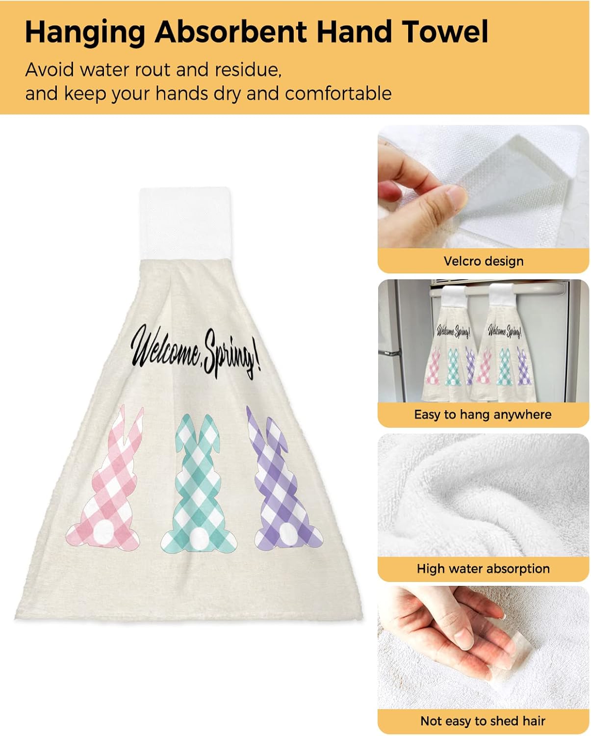 Easter Welcoming Spring Bunny Hanging Kitchen Bathroom Towels Set of 1
