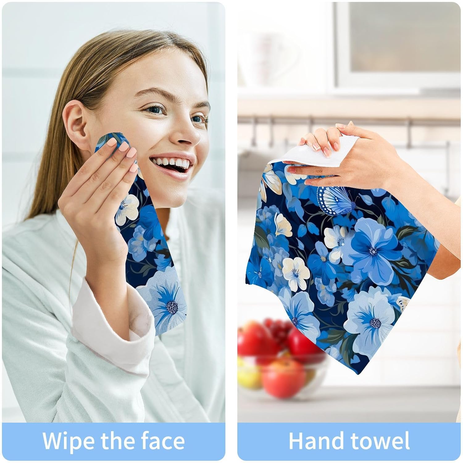 Blue Flower Washcloth Set - Soft Absorbent Reusable Towels for Babies Travelers