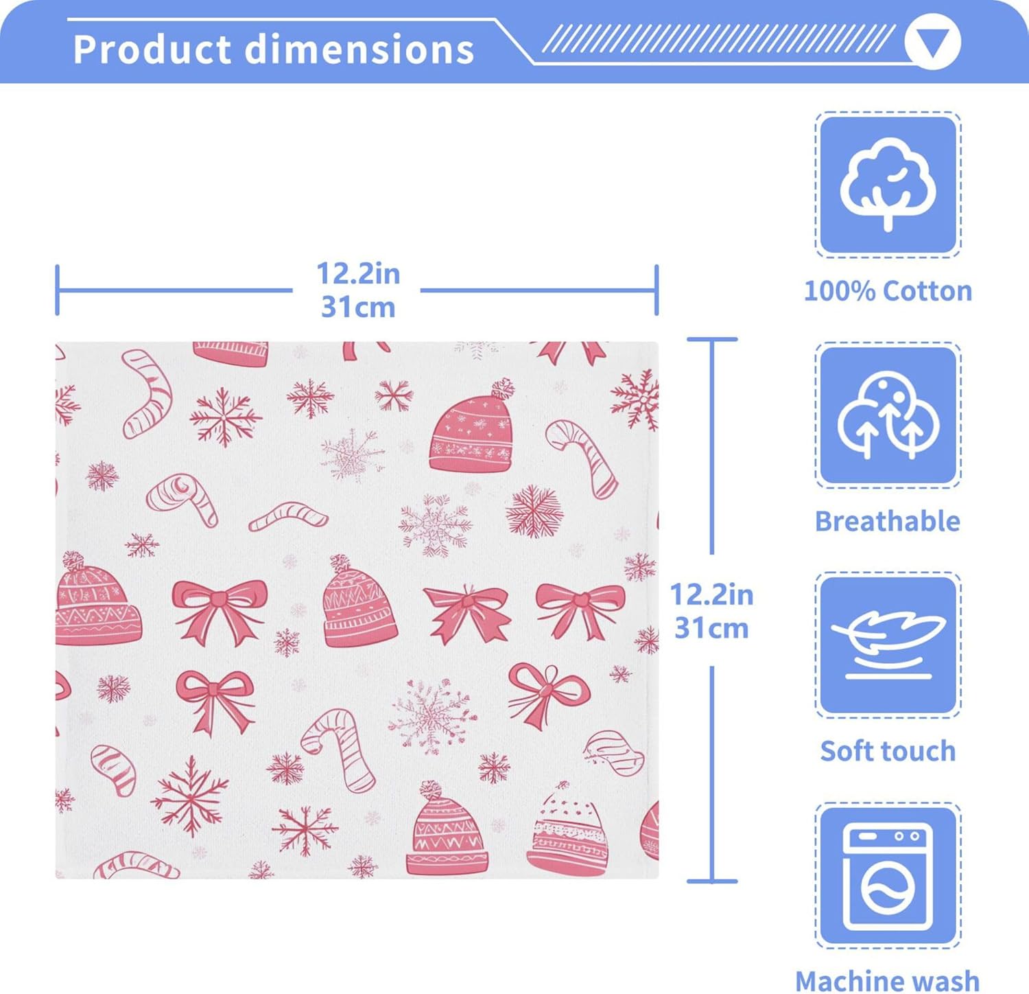 Xigua Christmas Bows Washcloths 12x12 Inch Set of 2