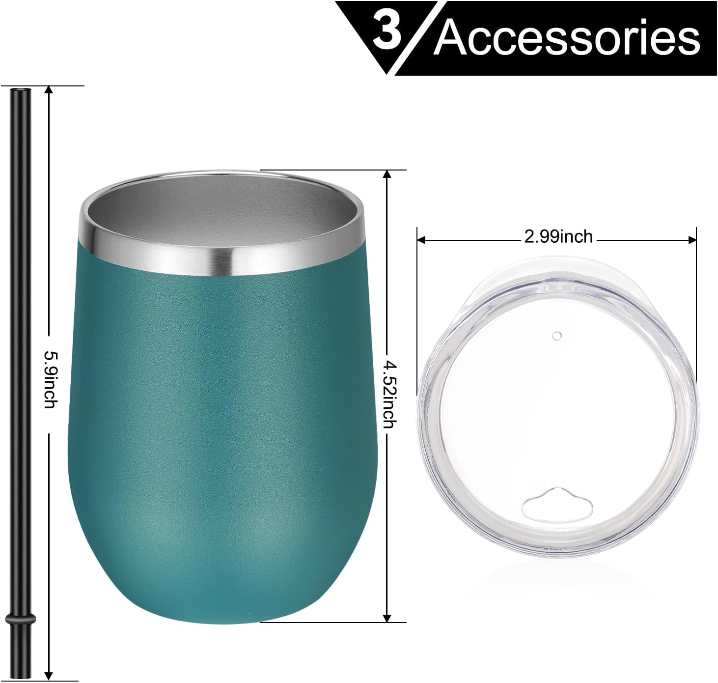 VEGOND Double Wall Stainless Steel Wine Tumbler with Lid and Straw
