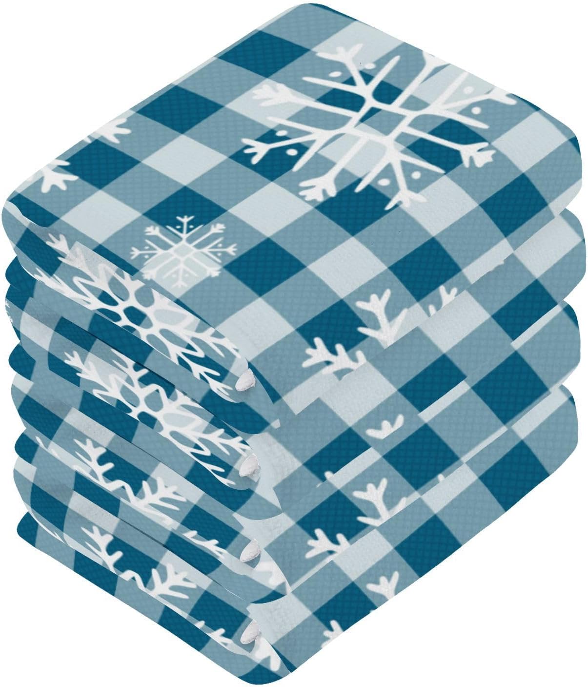YETTASBIN Blue Snowflake Plaid Washcloths 2 Pack