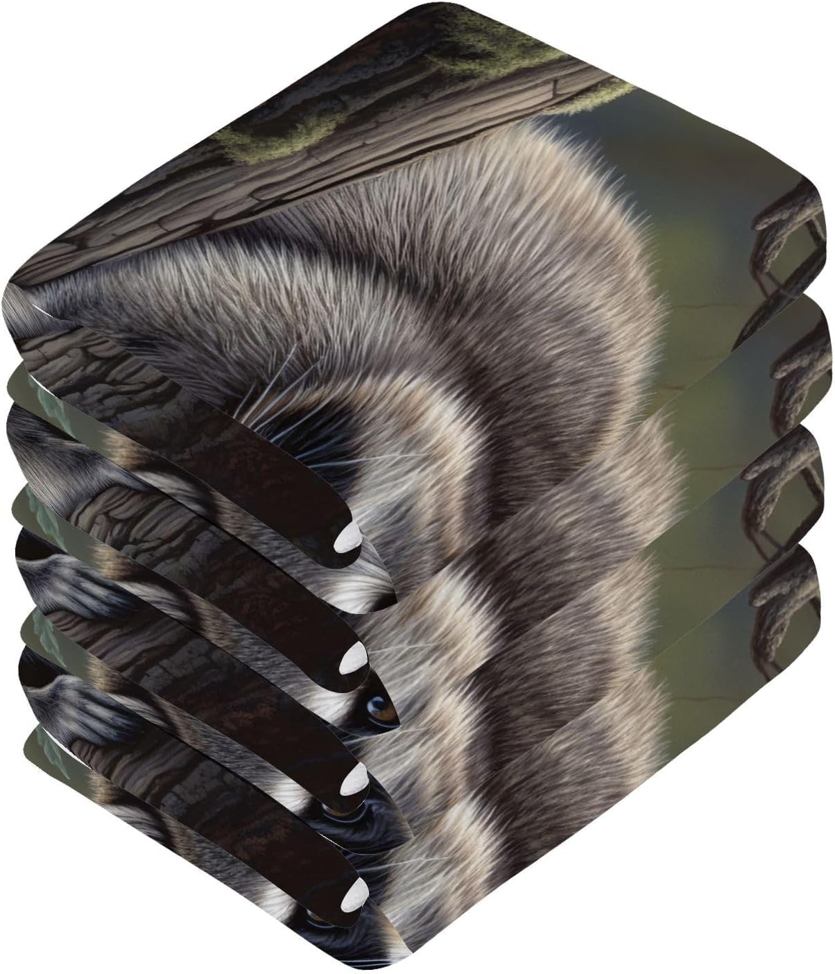 4-Pack Washcloth Pure Cotton Raccoon Tree Boho Vibes Face Towel Travel Use