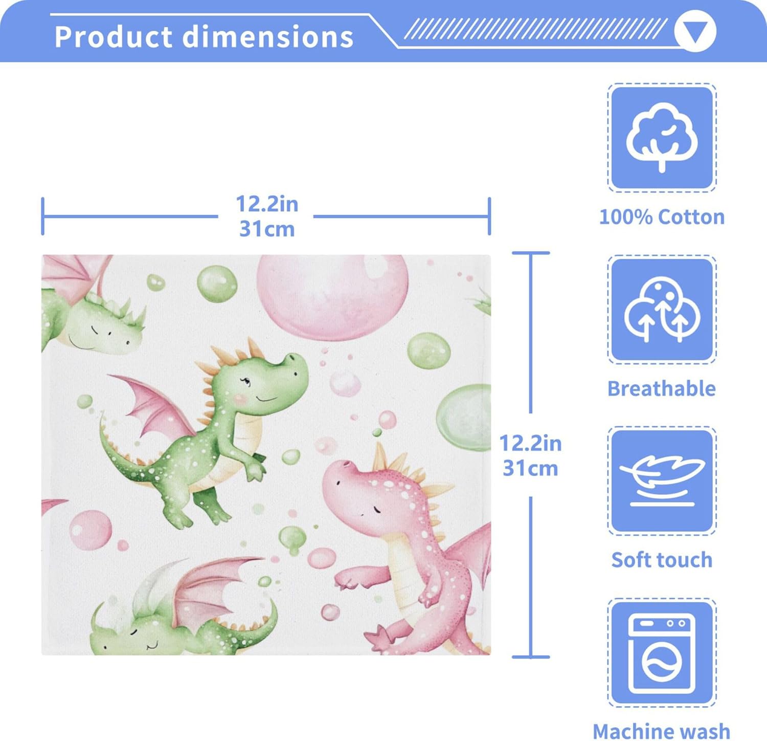 Xigua Bubbles and Dragons Washcloth Set for Travel or Home