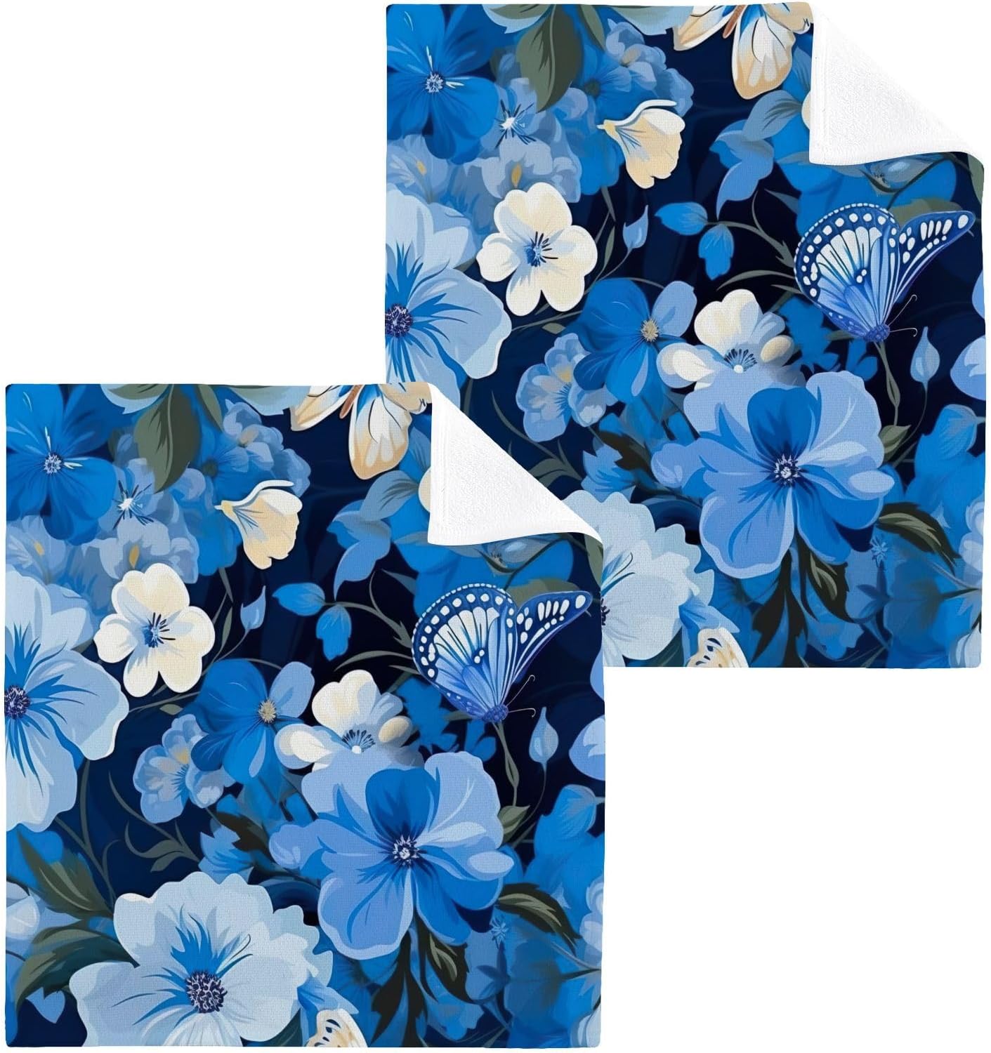 Blue Flower Washcloth Set - Soft Absorbent Reusable Towels for Babies Travelers