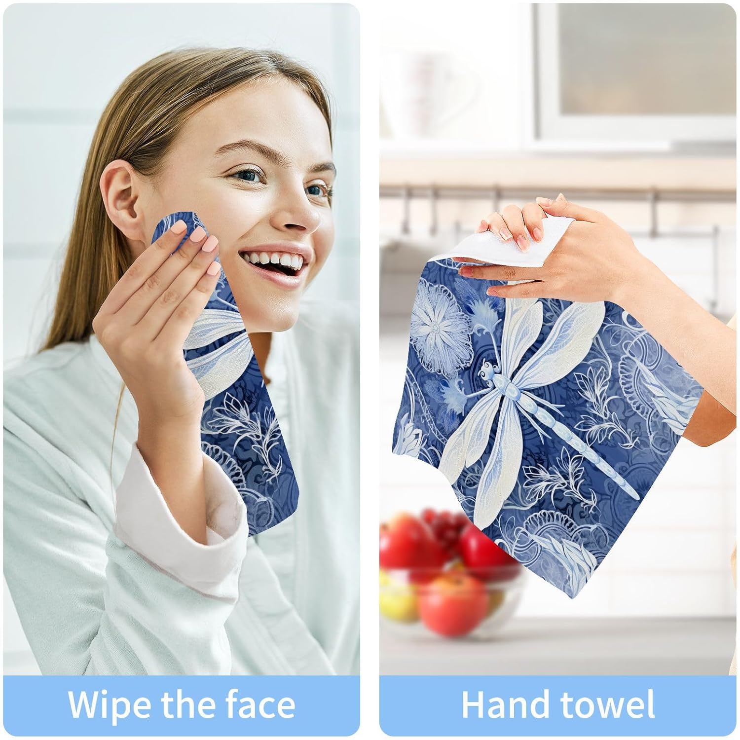 Perfect Usability Dragonfly Washcloths 2Pack Soft Absorbent Cotton Washable Reusable Face Towels