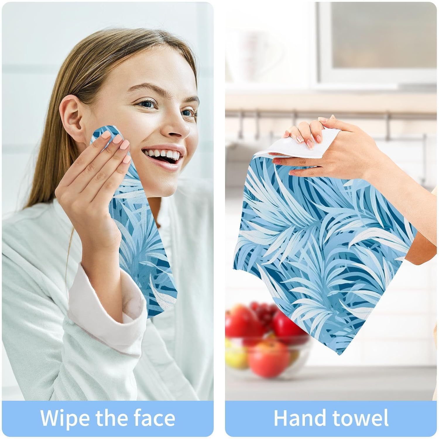 Blue Leaves Washcloth Set - Soft 12x12 Reusable Cotton Towels for Baby Beyond