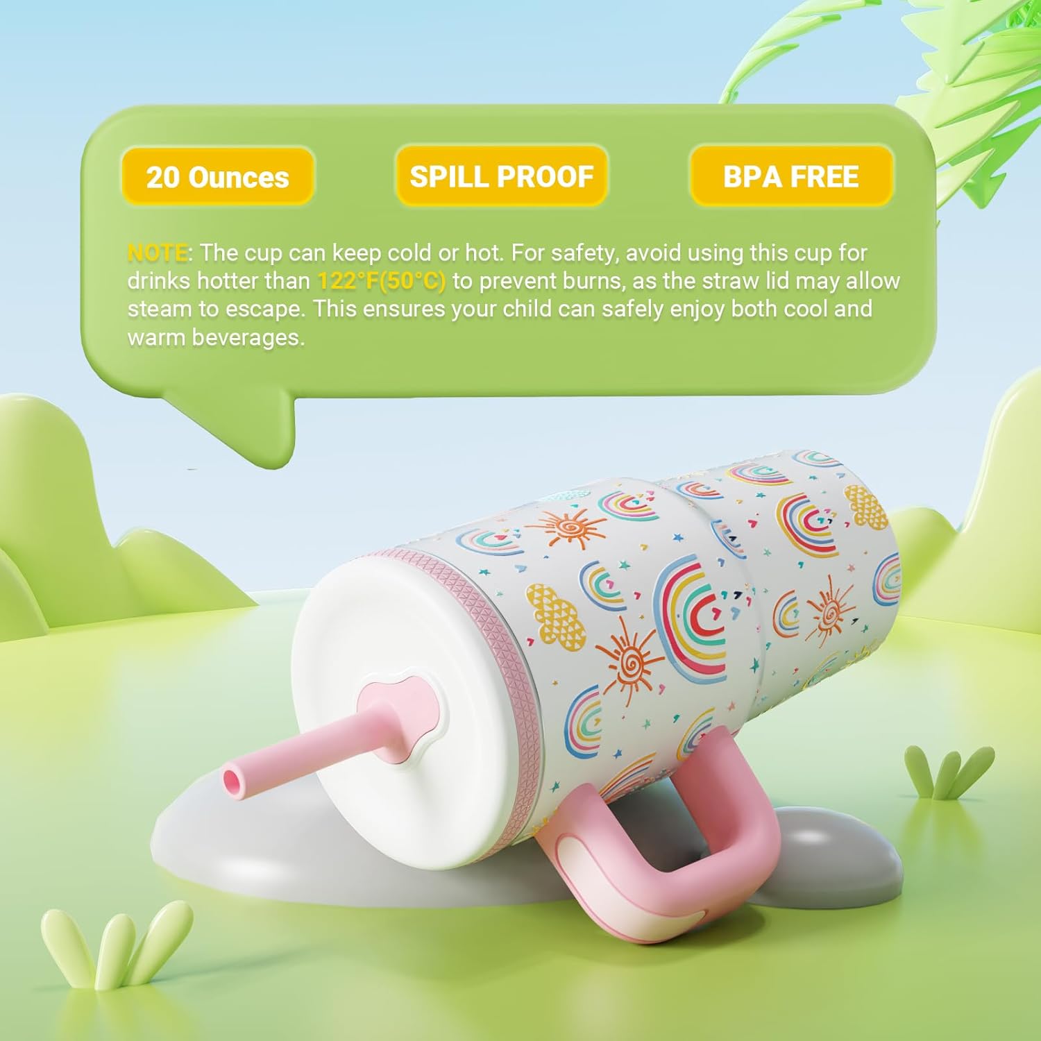 Luxgola Kids 20 oz Tumbler with Handle Leak-Proof Splish-Splash Safe