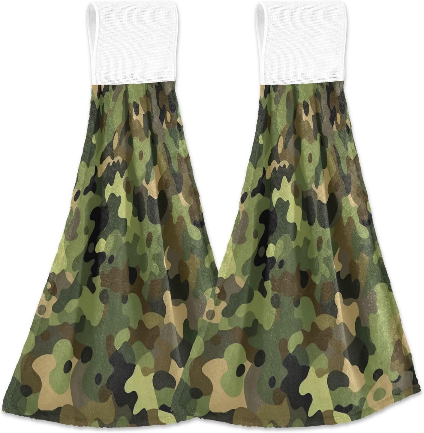 Camouflage Green Towels with Hook Loop Durable Dishcloths for Kids