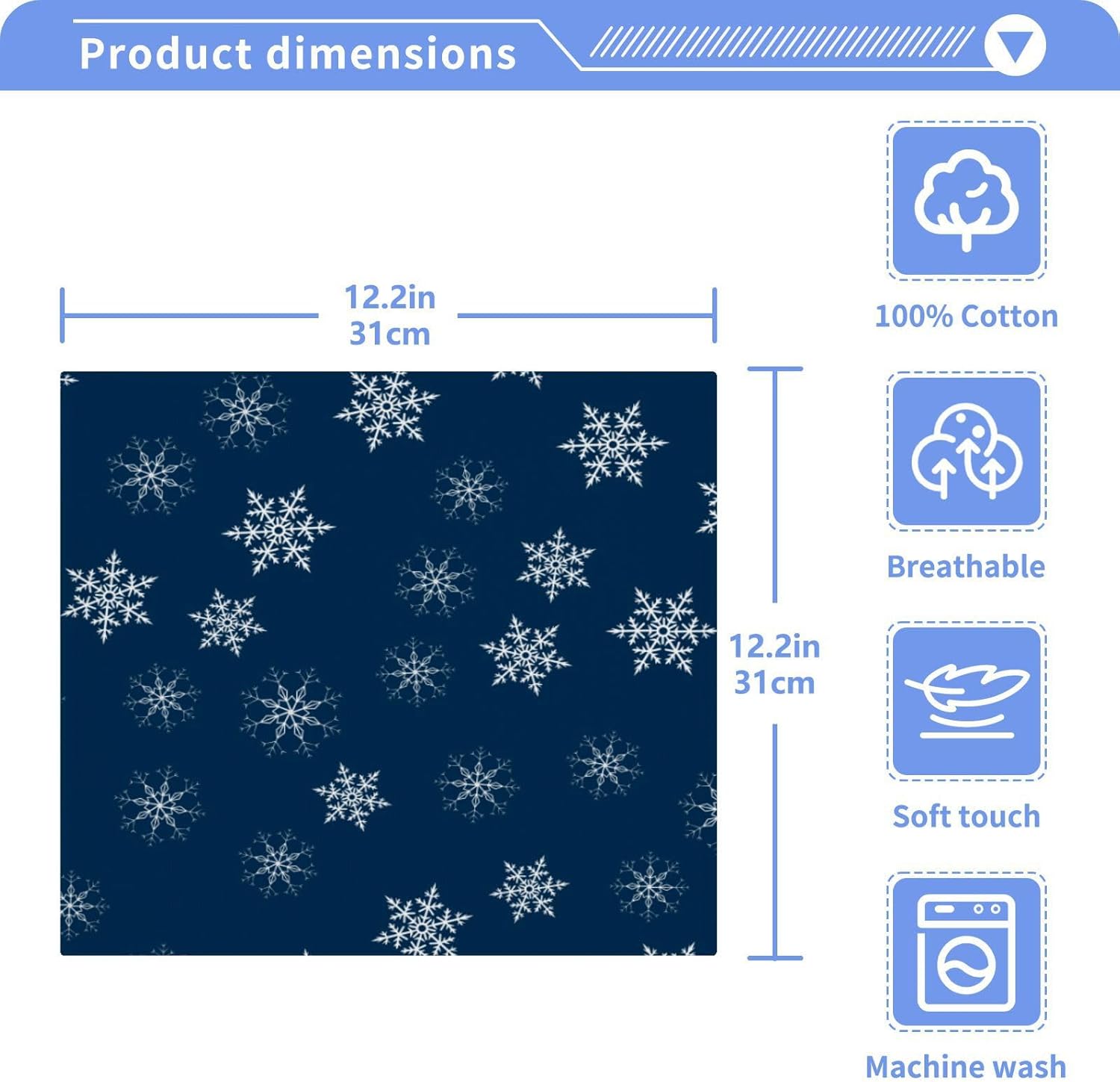 Premium Blue Snowflake Washcloths 2-Pack Soft Absorbent and Reusable Face Towels