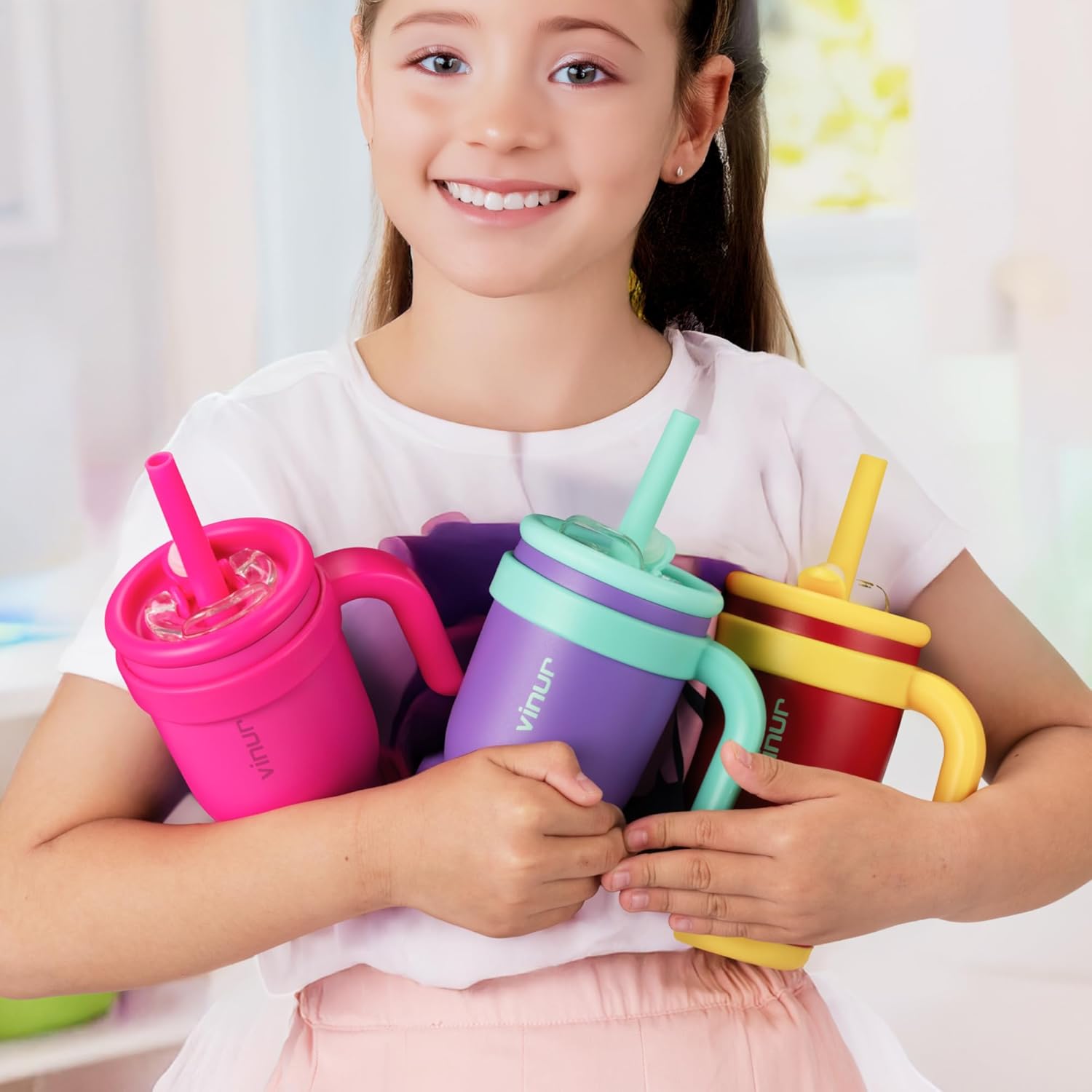 VINUR 14 oz Kids Tumbler with Handle and Straw Lid - 2 Pack